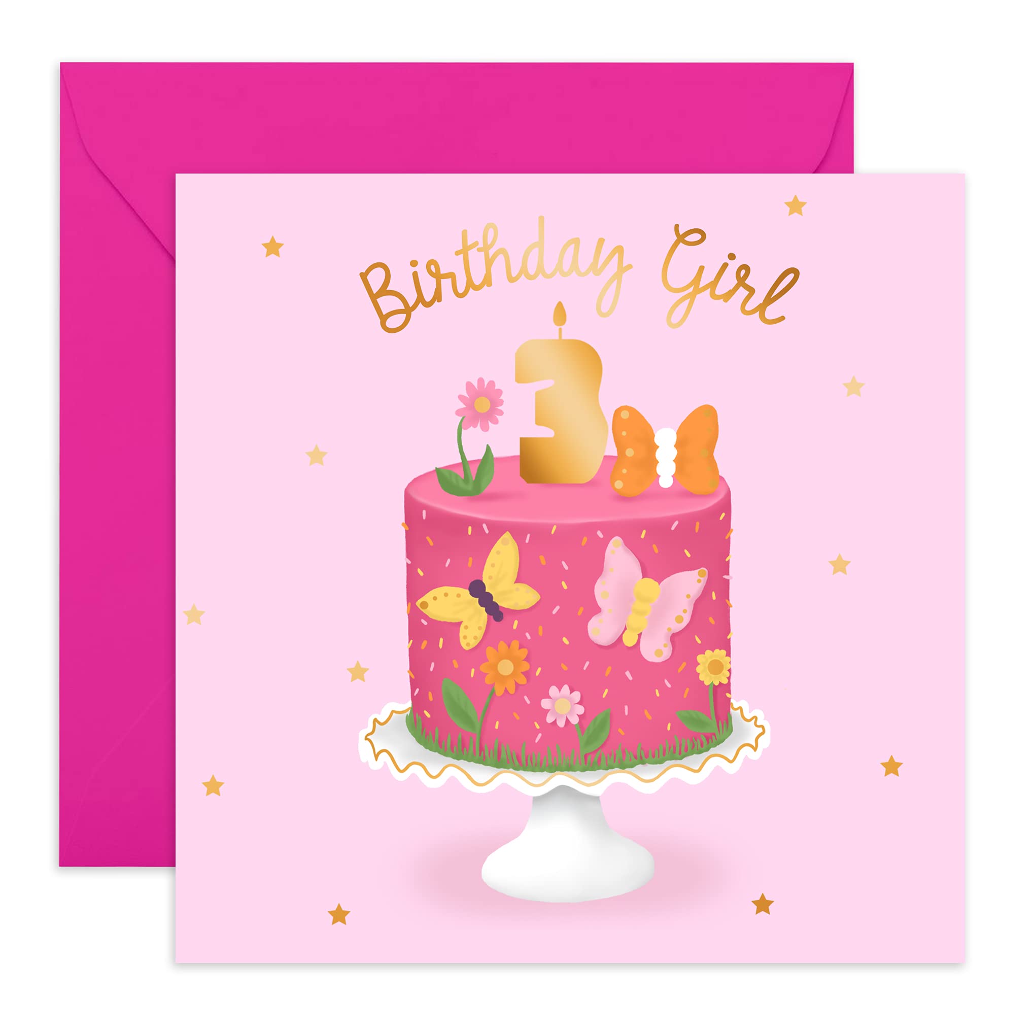 CENTRAL 23 - Adorable 3rd Birthday Girl Card with Cute Stickers - Sweet Birthday Greeting Cards for Girls - Perfect Kids Birthday Card - Great for Birthday Parties, Gift Giving & Special Celebrations