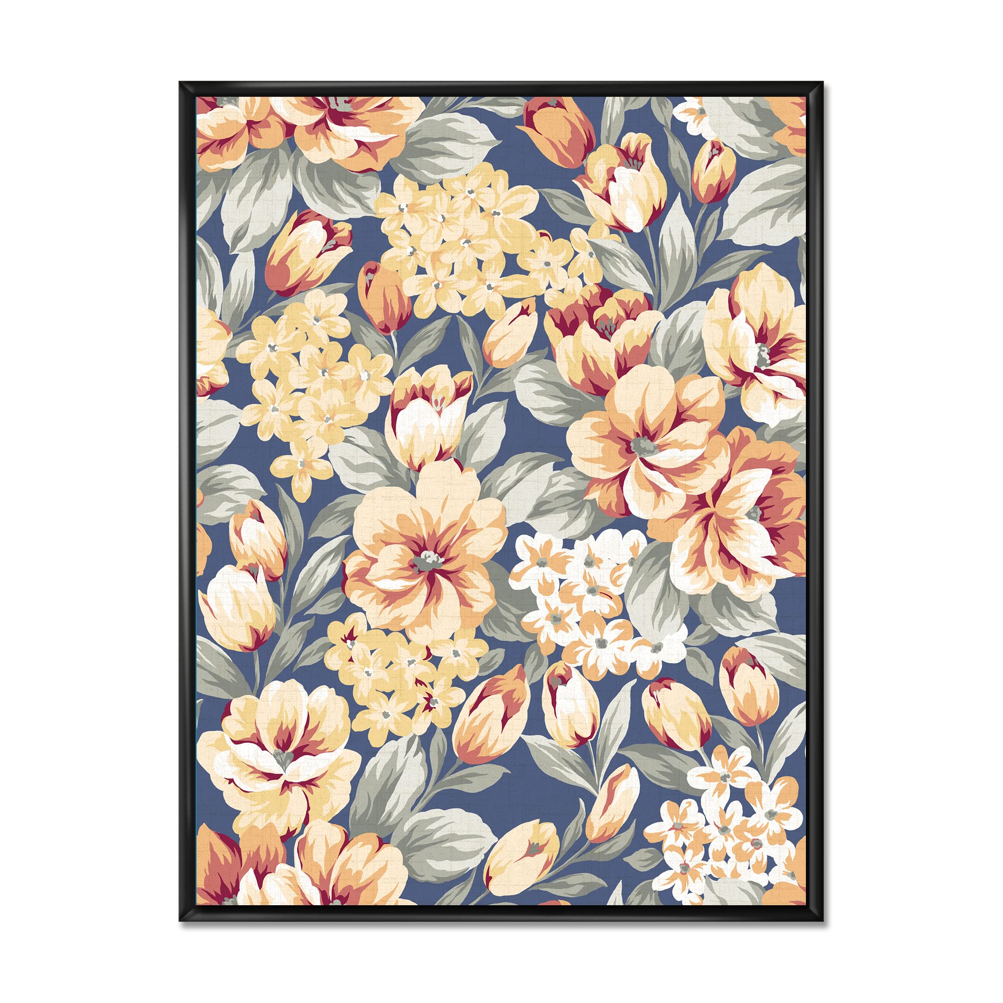 Vintage Yellow and Orange Floral Canvas Wall Art Print - Traditional Framed Home Decor for Living Room, Bedroom & Office