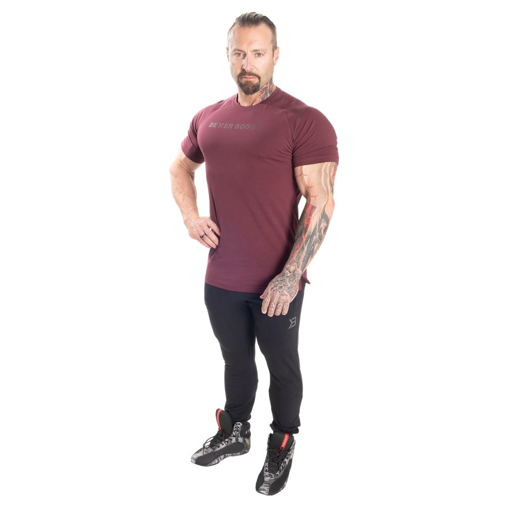 Better Bodies Gym Tapered Tee - Premium Workout T-Shirt for Men (Maroon) | Comfortable Training Apparel for Gym, Running & Fitness