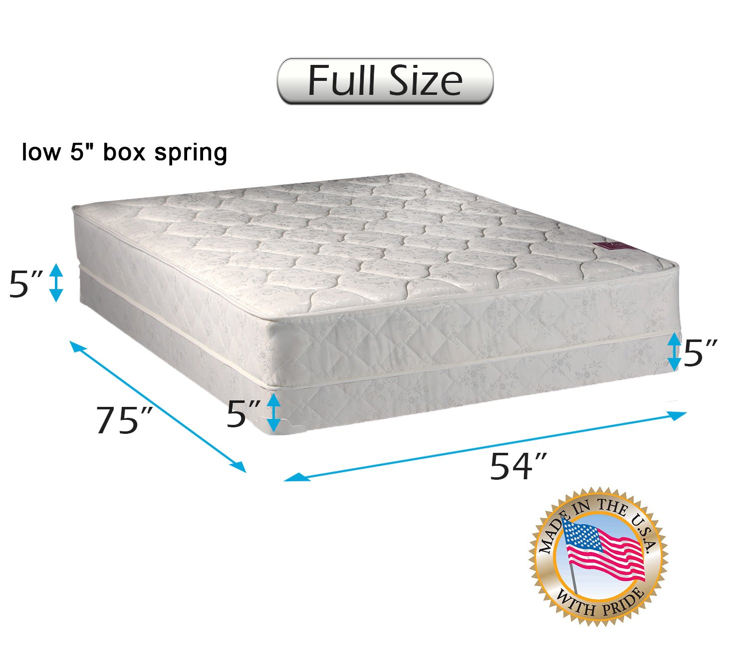 Dream Solutions USA Legacy One-Sided Orthopedic Mattress & Low Profile Box Spring Set with Mattress Cover Protector - Full Size 54