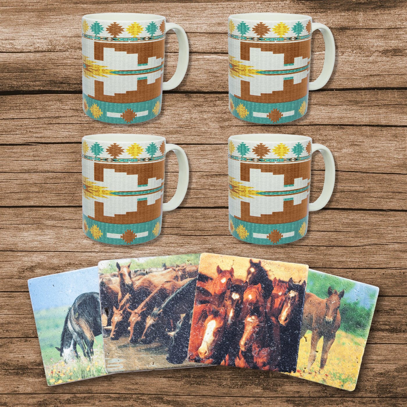 Premium Horse-Themed Coasters Set of 4 - Absorbent Cork Backing for Hot & Cold Drinks - Perfect for Western Decor, Ranch Homes & Equestrian Gifts