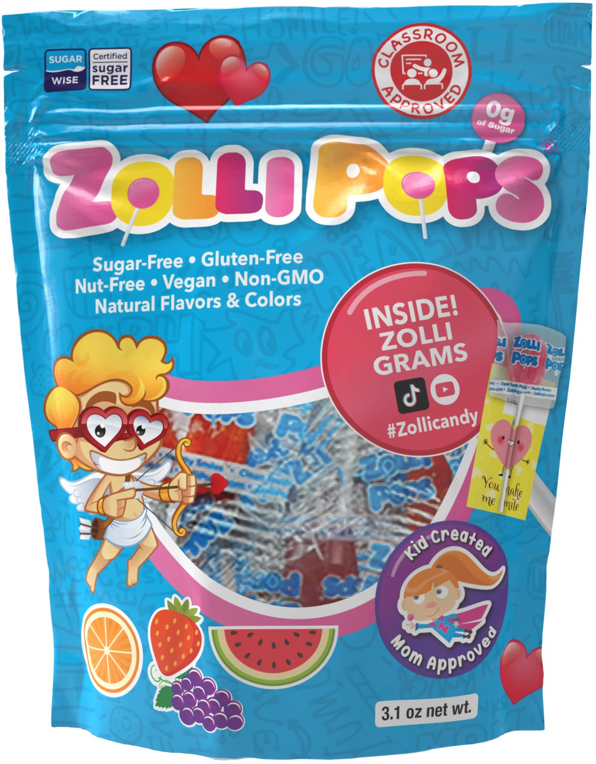 Zollipops Sugar Free Valentine's Day Variety Pack - Clean Teeth Lollipops for Kids, Diabetics & Keto Diet | Anti-Cavity, Xylitol Sweetened Candy | 3.1 Oz Pack | Perfect for Classroom Treats, Party Favors & Healthy Stocking Stuffers