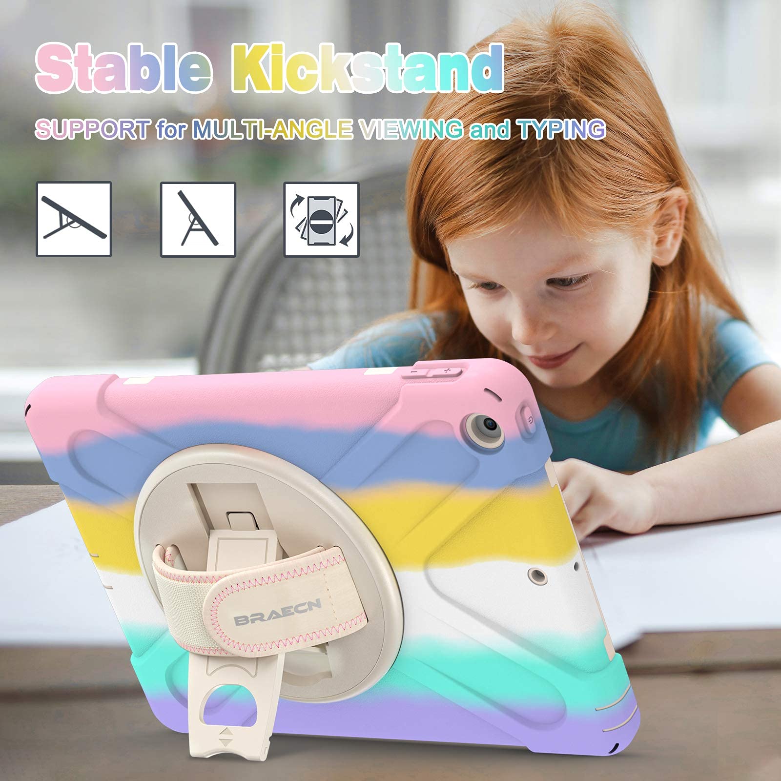 BRAECN Shockproof Kids iPad Case for Apple iPad 9.7 Inch 6th/5th Gen, iPad Air 1/2, iPad Pro 9.7 - Heavy Duty Protective Cover with Handle, Strap, Kickstand & Pencil Holder | Perfect for School, Travel & Home Use