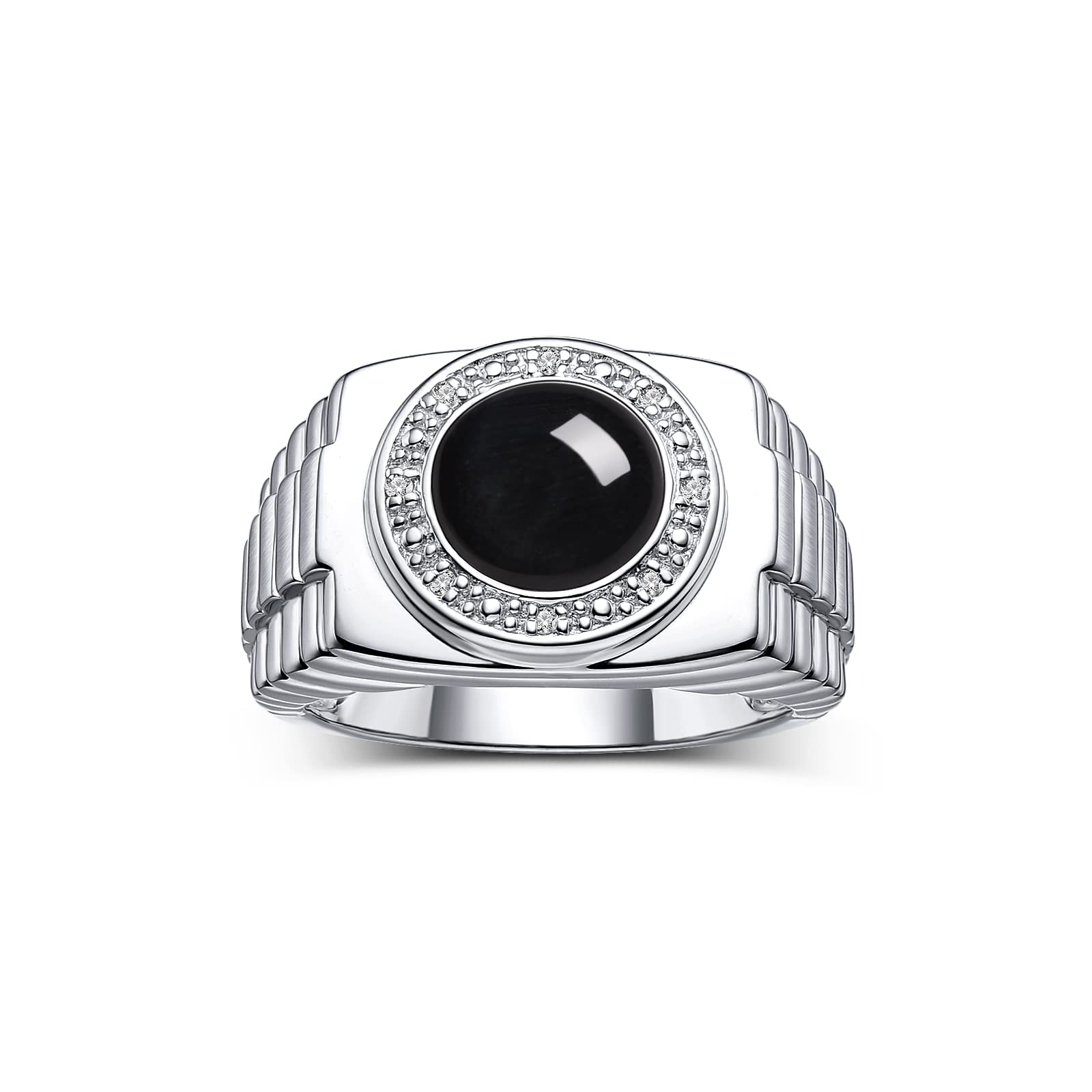 Rylos Men's Sterling Silver Rings with Round Cabochon Gemstones & Diamonds – Designer Wedding Bands & Fashion Jewelry for Men (Sizes 8-13) – Perfect for Gifts, Anniversaries & Everyday Wear