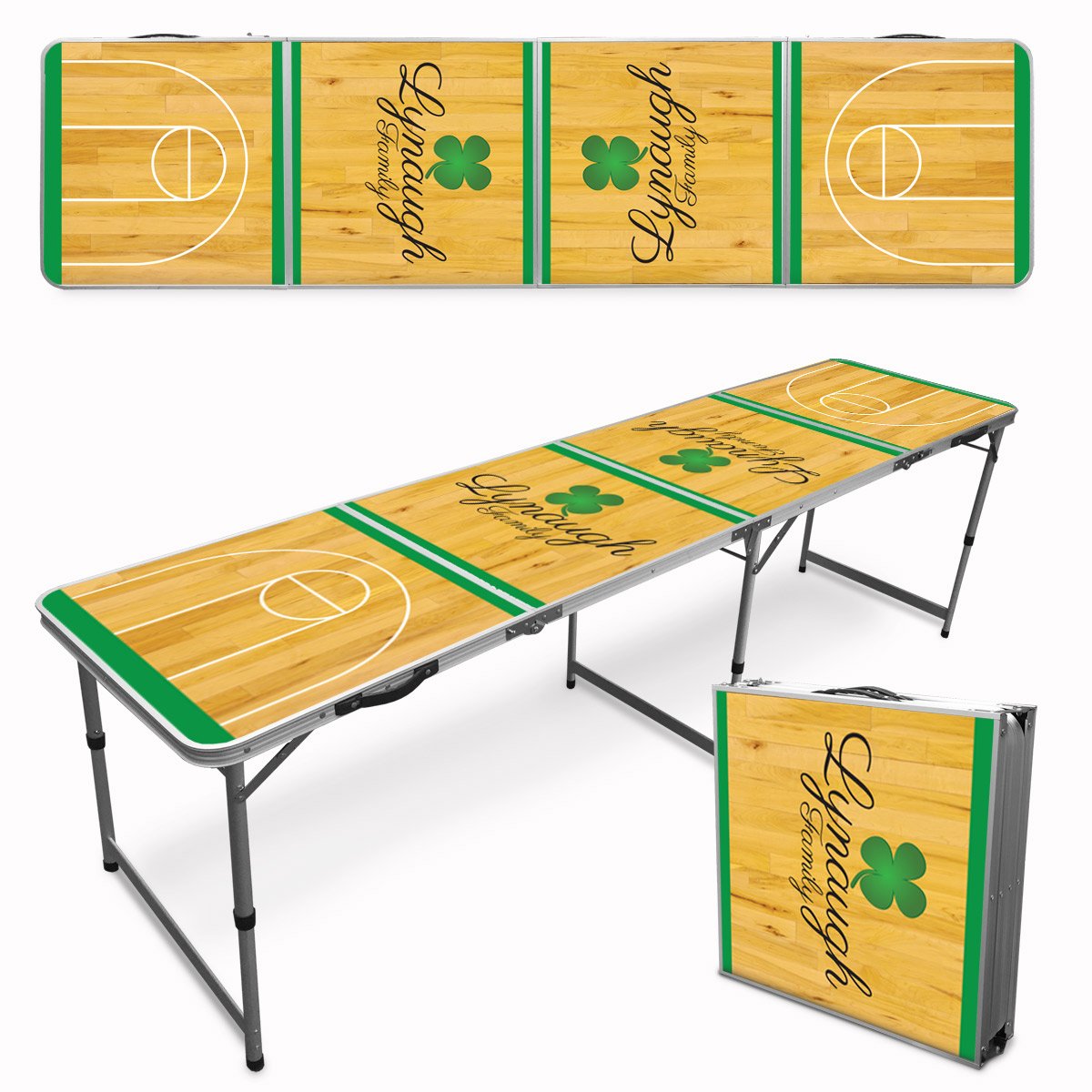 Premium 8-Foot Folding Beer Pong Table - Regulation Size for Parties, Tailgating & Travel - Portable Design with Shamrock Print - Perfect for College Parties, Backyard BBQs & Game Nights