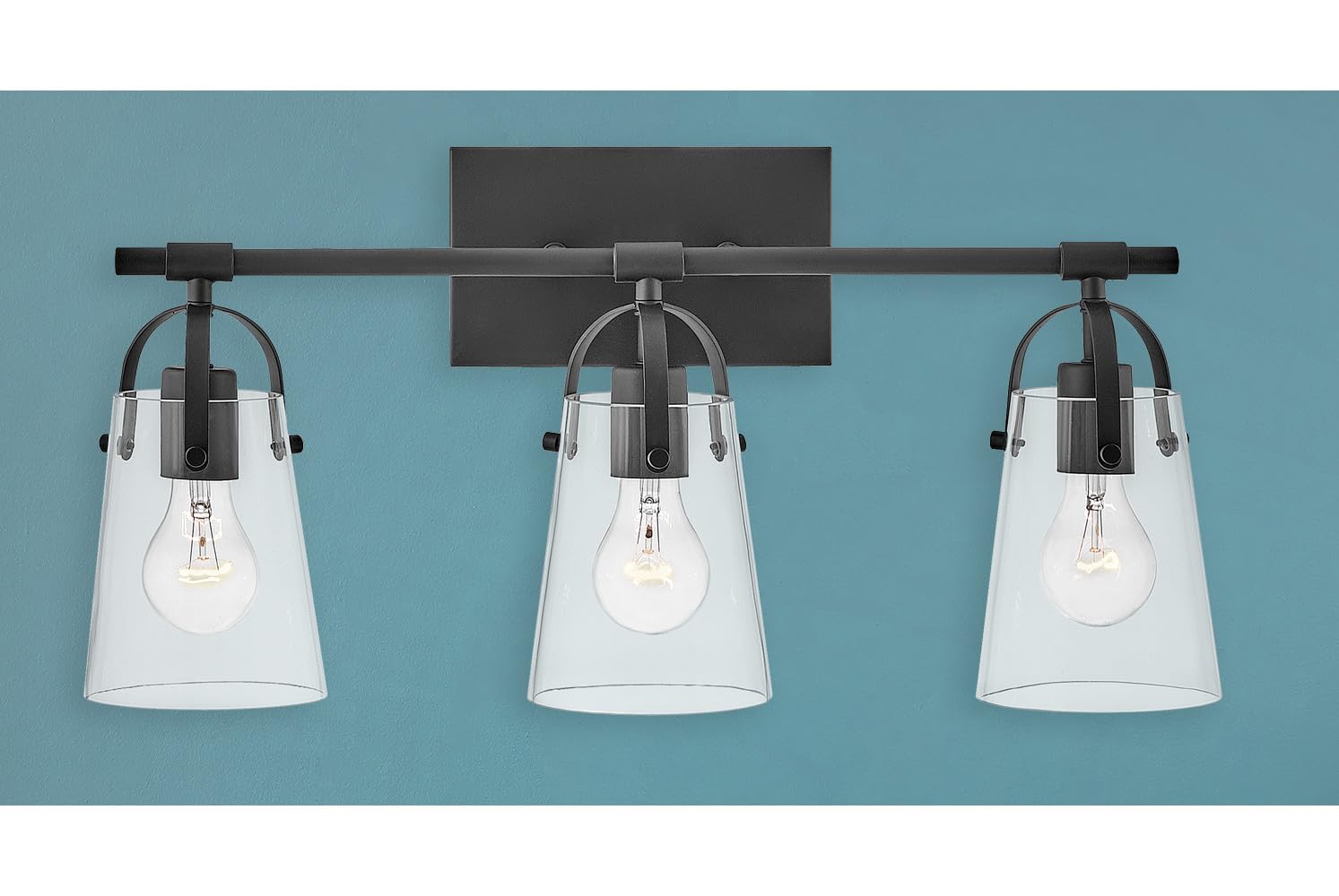 Hinkley Foster 3-Light Bathroom Vanity Light Fixture - Up/Down Mounting, Transitional Style - Black Finish with Clear Glass Shades - Perfect for Modern Bathroom, Powder Room, and Spa Lighting