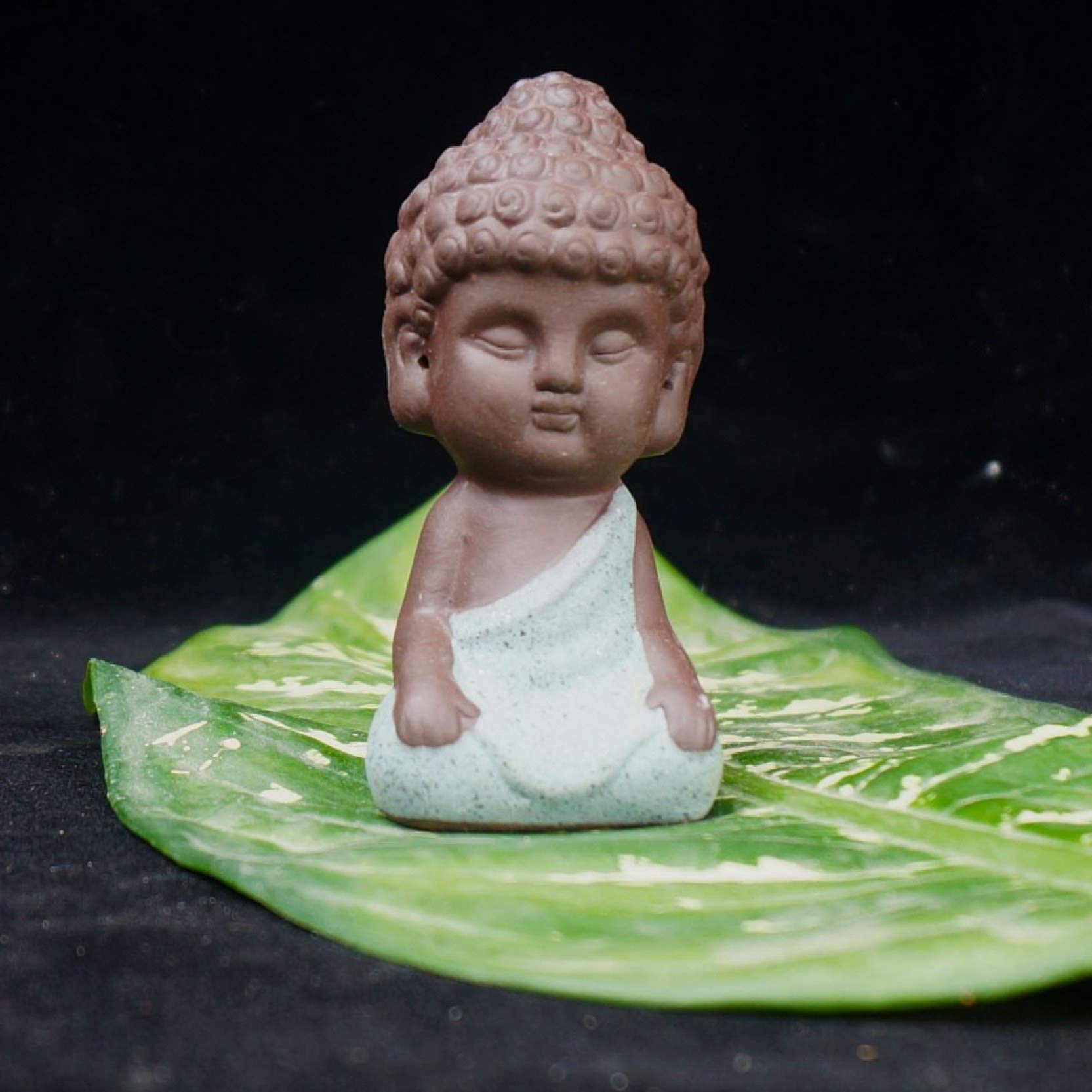 KKONION Ceramic Small Buddha Statue - Lovely Cute Monk Figurine, Tathagata Yoga Mandala Tea Pet, Purple Clay Home Decor for Meditation, Office Desk & Zen Garden