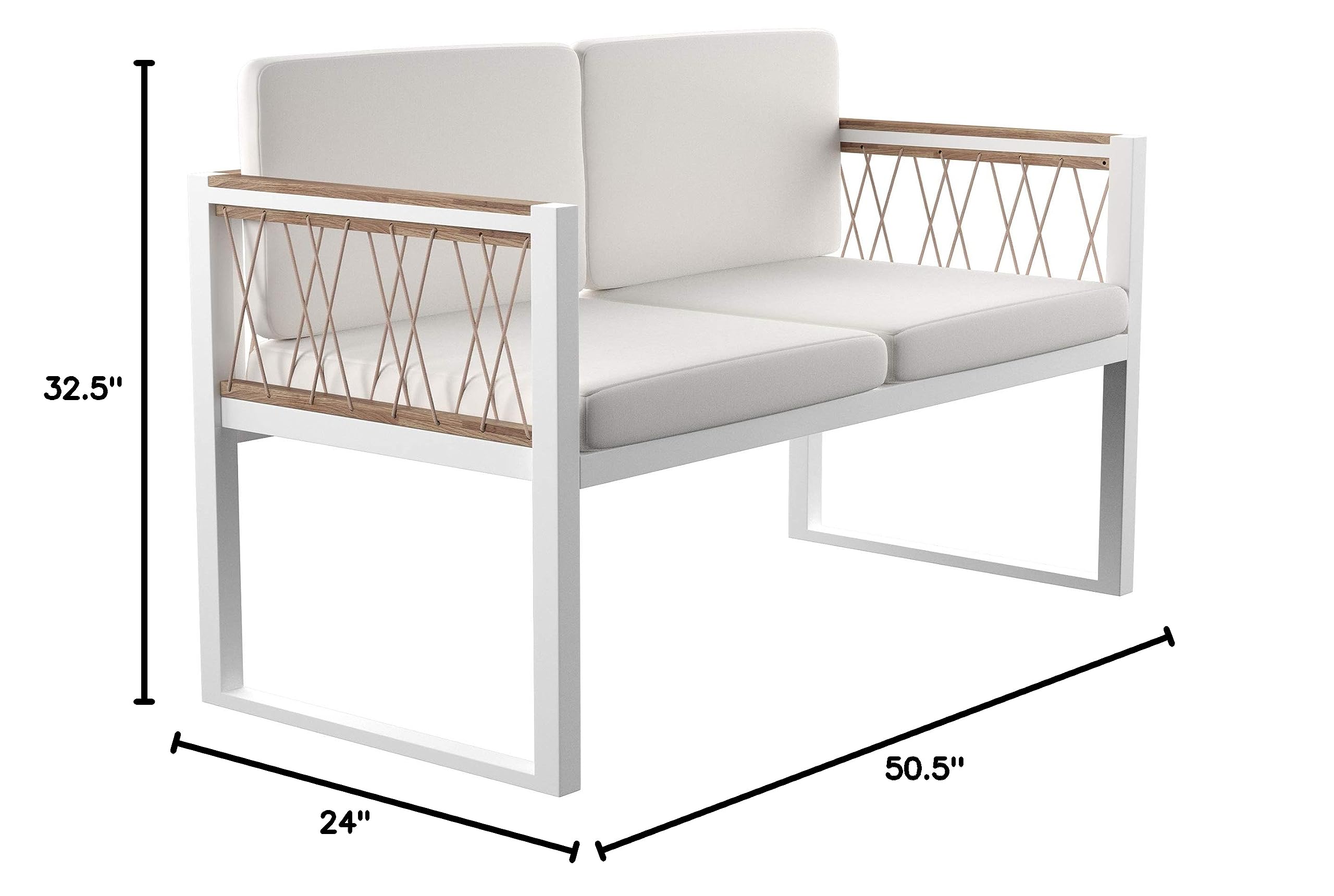 SEI Furniture Wallmond Loveseat Sofa - Natural White Fabric - Modern Small Space Living Room, Apartment, Dorm, Office Seating