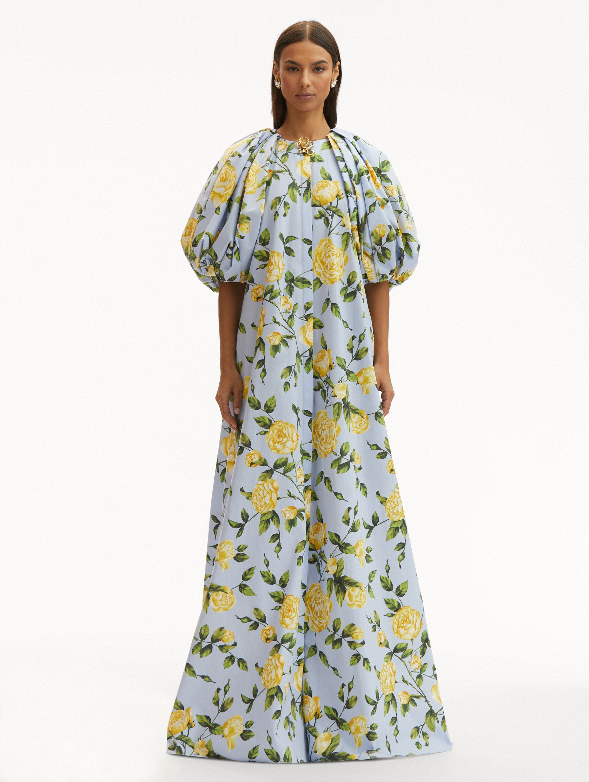 English Rose Cotton Poplin Caftan Dress - Flowy Summer Maxi Dress for Women, Beach Cover Up, Boho Chic Loungewear