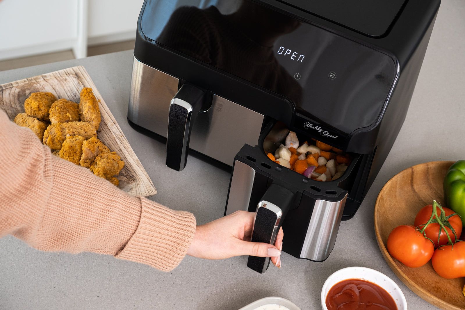 10L Digital Dual Zone Air Fryer with Dual Temperature Control - Healthy Oil-Free Cooking for Family Meals & Party Snacks