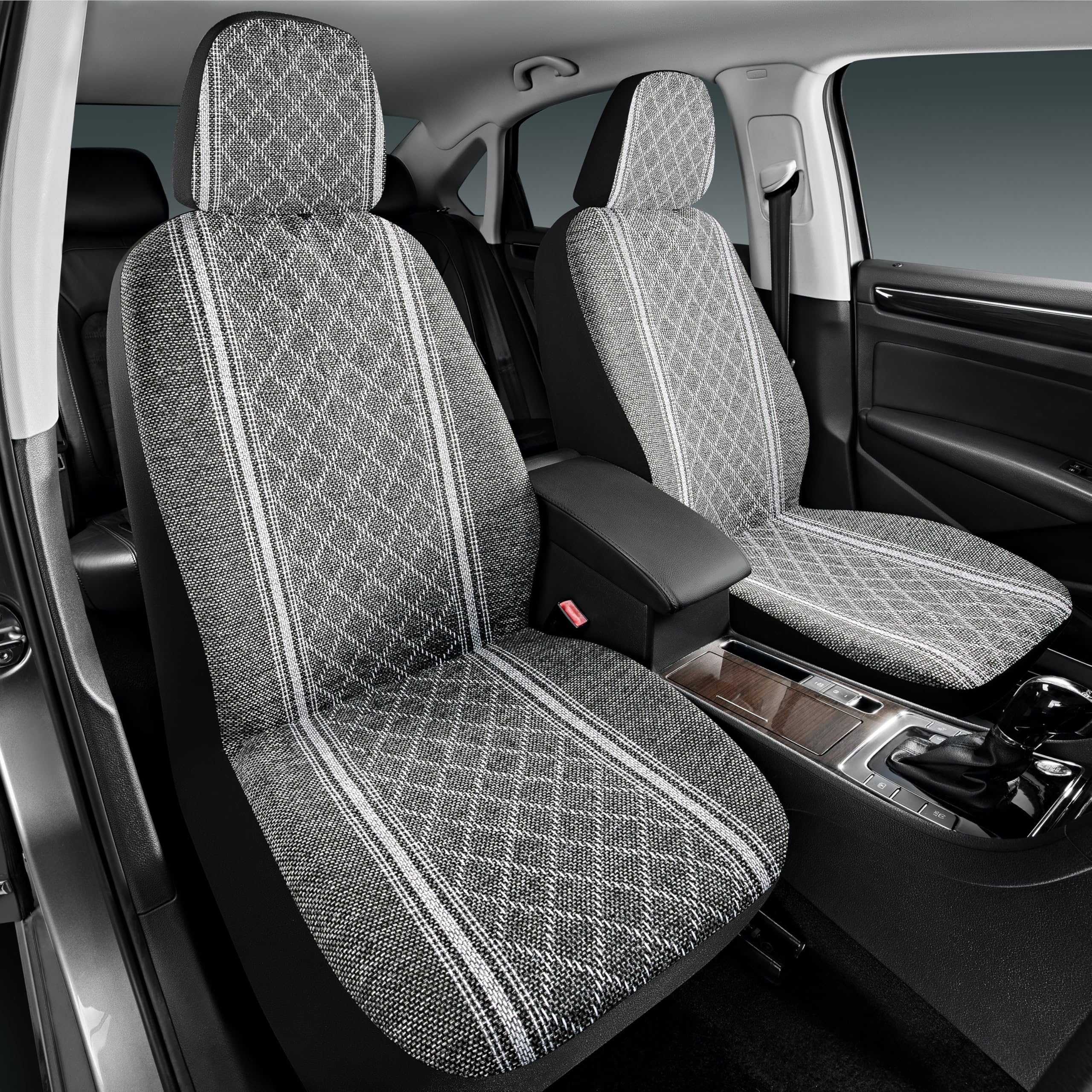 Road Comforts Baja Blanket Seat Covers - Gray Diamond Jacquard Fabric Bucket Seat Covers for Cars, Trucks, SUVs & Vans | Airbag Compatible, Universal Fit Low Back Design | Perfect for Road Trips, Camping & Daily Commute