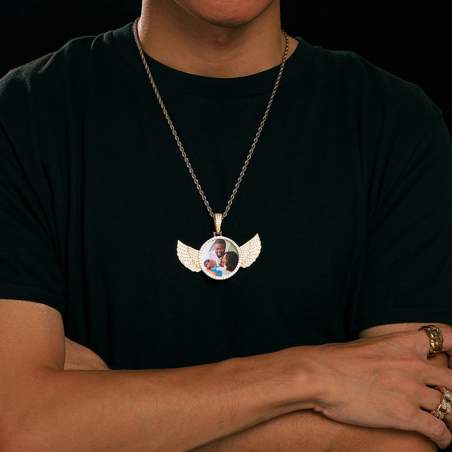 925 Sterling Silver Custom Photo Necklace with Wings - Personalized Memorial Pendant for Women & Men - Hip Hop Jewelry with Image - Iced Out Picture Chain - Perfect Gift for Anniversaries, Birthdays & Memorials (Includes Gift Box)