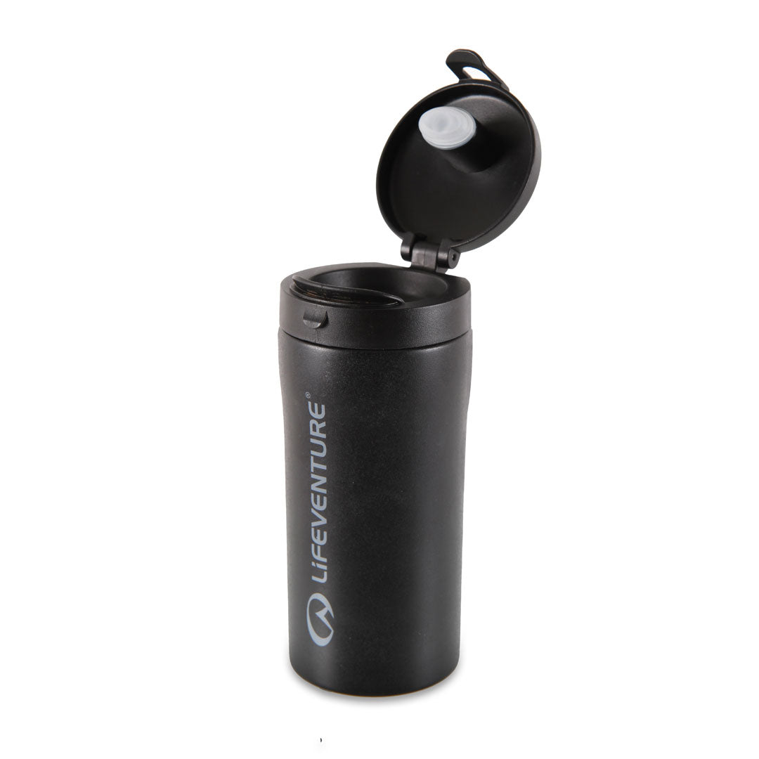 Lifeventure Stainless Steel Flip Top Thermal Mugs 300ml - Double Wall Vacuum Insulated Travel Coffee Cup for Hot & Cold Drinks - Perfect for Camping, Office, and Commuting