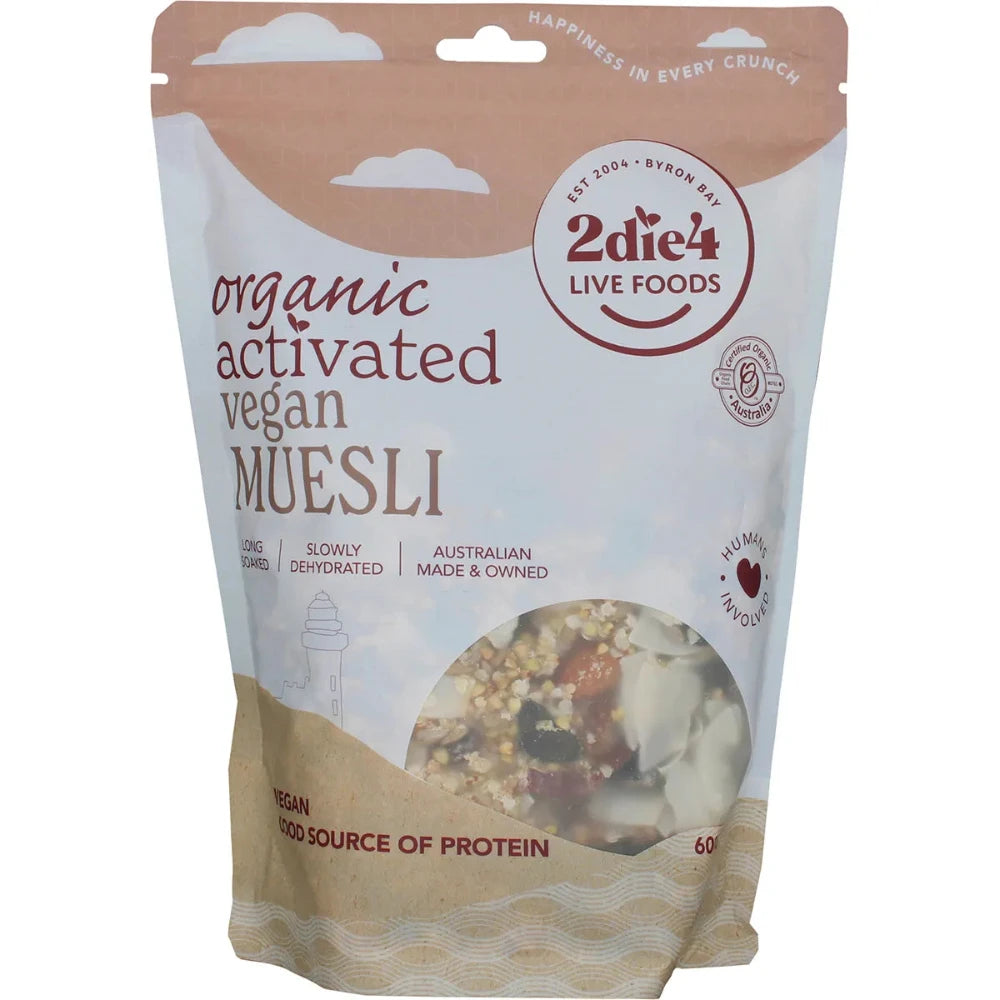 2DIE4 LIVE FOODS Activated Organic Muesli 600g - Healthy Breakfast Cereal with Nuts & Fruits | Perfect for Vegan, Gluten-Free Diets & Active Lifestyles