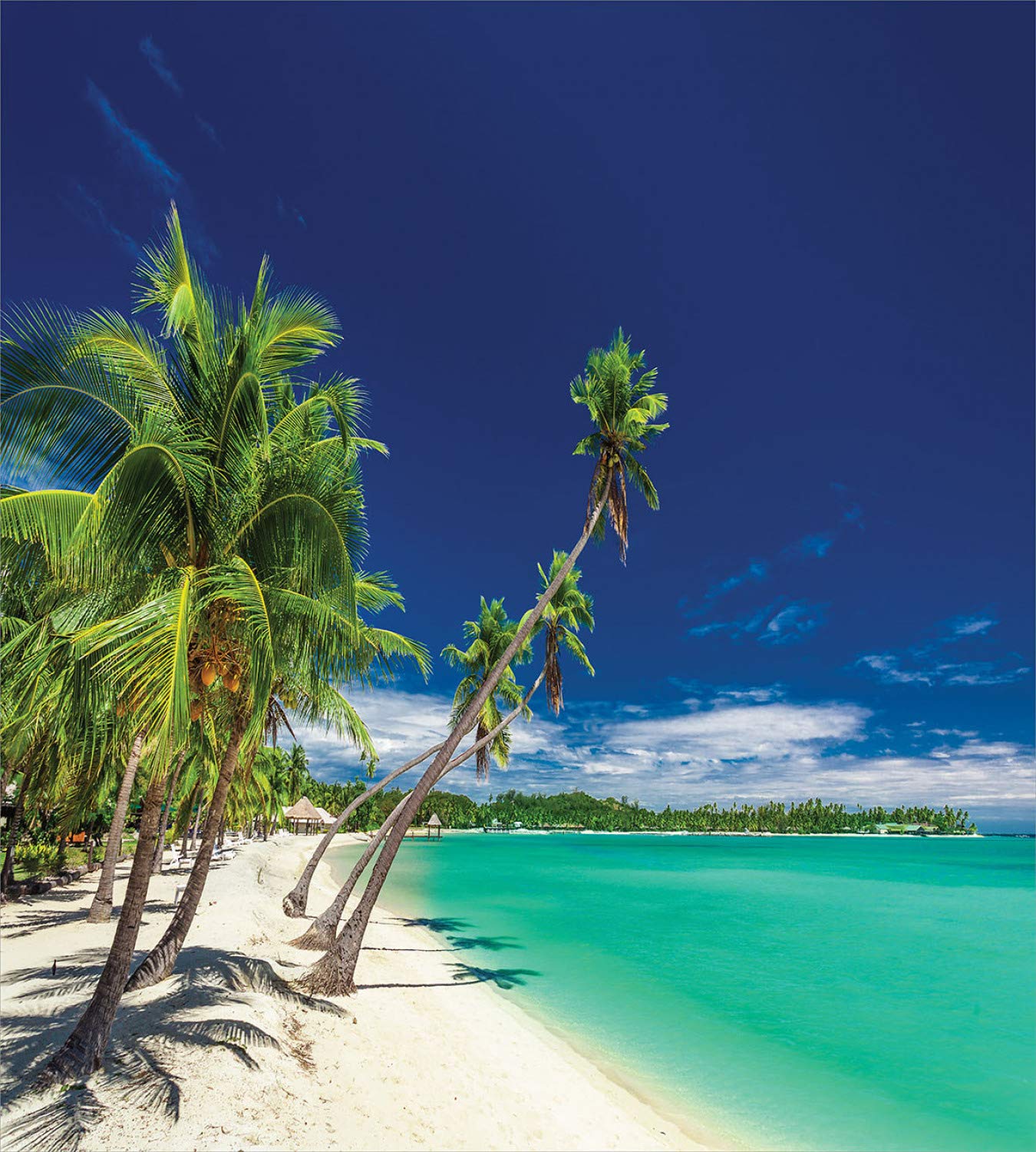 Ambesonne Fiji King Size Duvet Cover Set - Exotic Beach with Coconut Trees Over Lagoon, 3 Piece Bedding Set with 2 Pillow Shams, Night Blue Turquoise | Tropical Coastal Bedroom Decor for Master Bedroom, Guest Room & Vacation Homes
