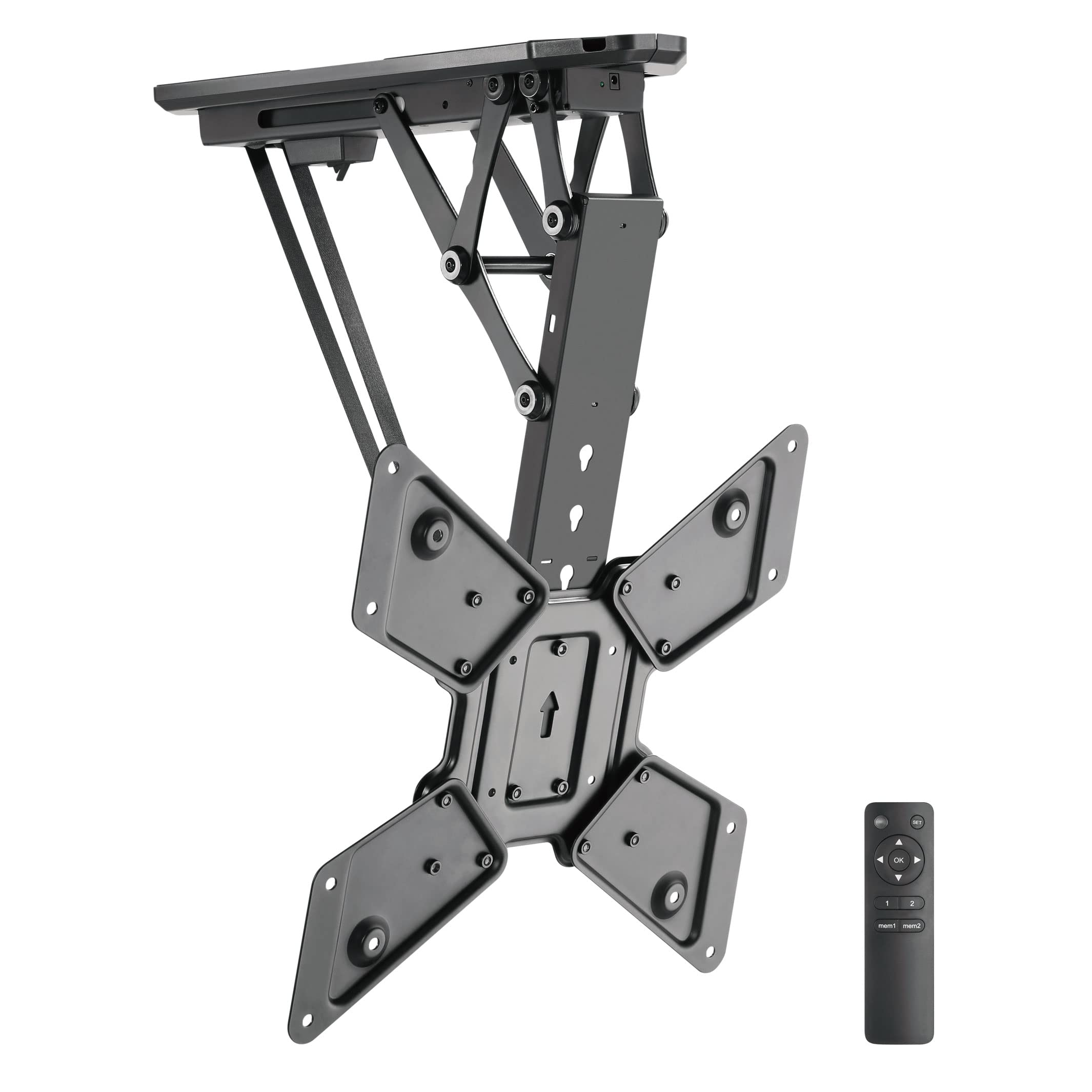 Mount-It Motorized Ceiling TV Mount with Remote - Electric Flip Down Pitched Roof Mount for 32-55 Inch Flat Screen TVs & Monitors - Black - Perfect for Basement, Garage & Sloped Ceiling Home Theaters