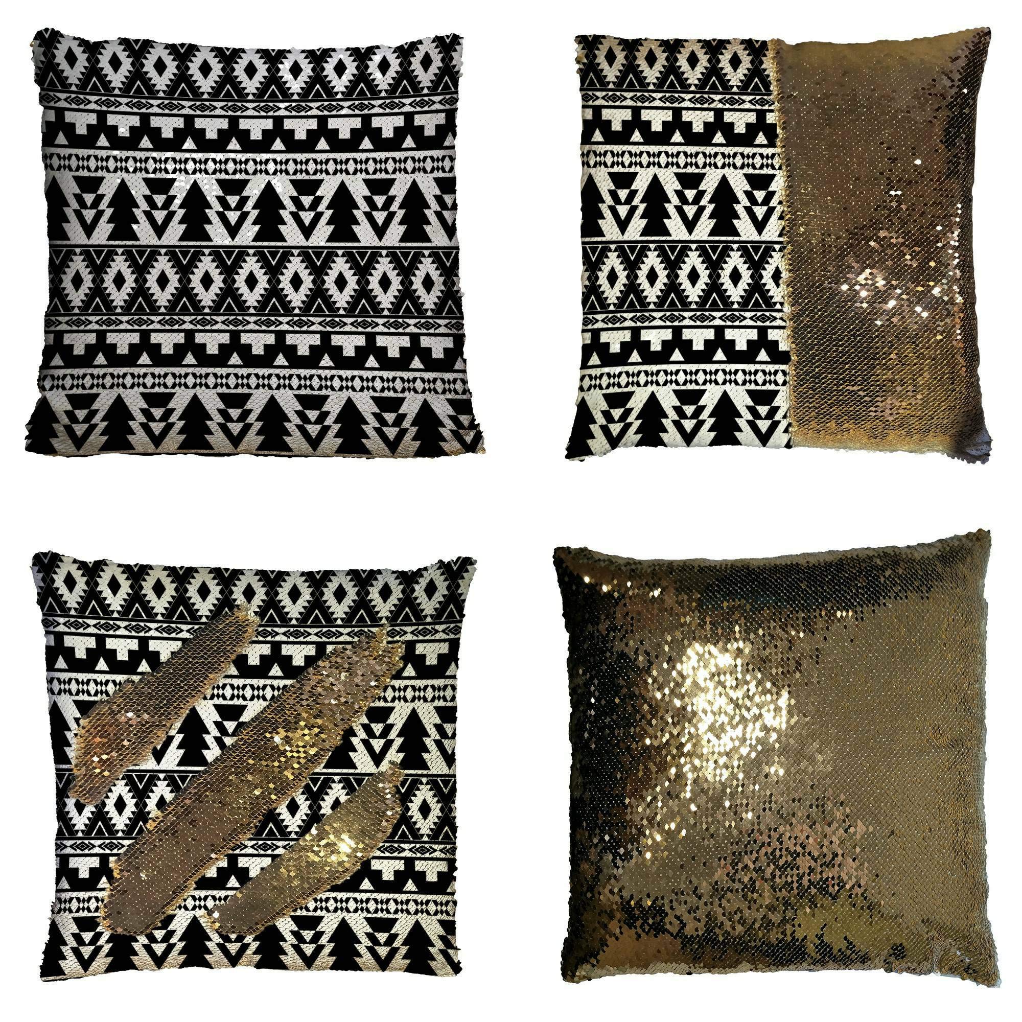 Bohemian Black and White Pillow Cover 18x18 Inch - Hippie Style Decorative Cushion Case for Sofa, Bedroom & Living Room Home Decor