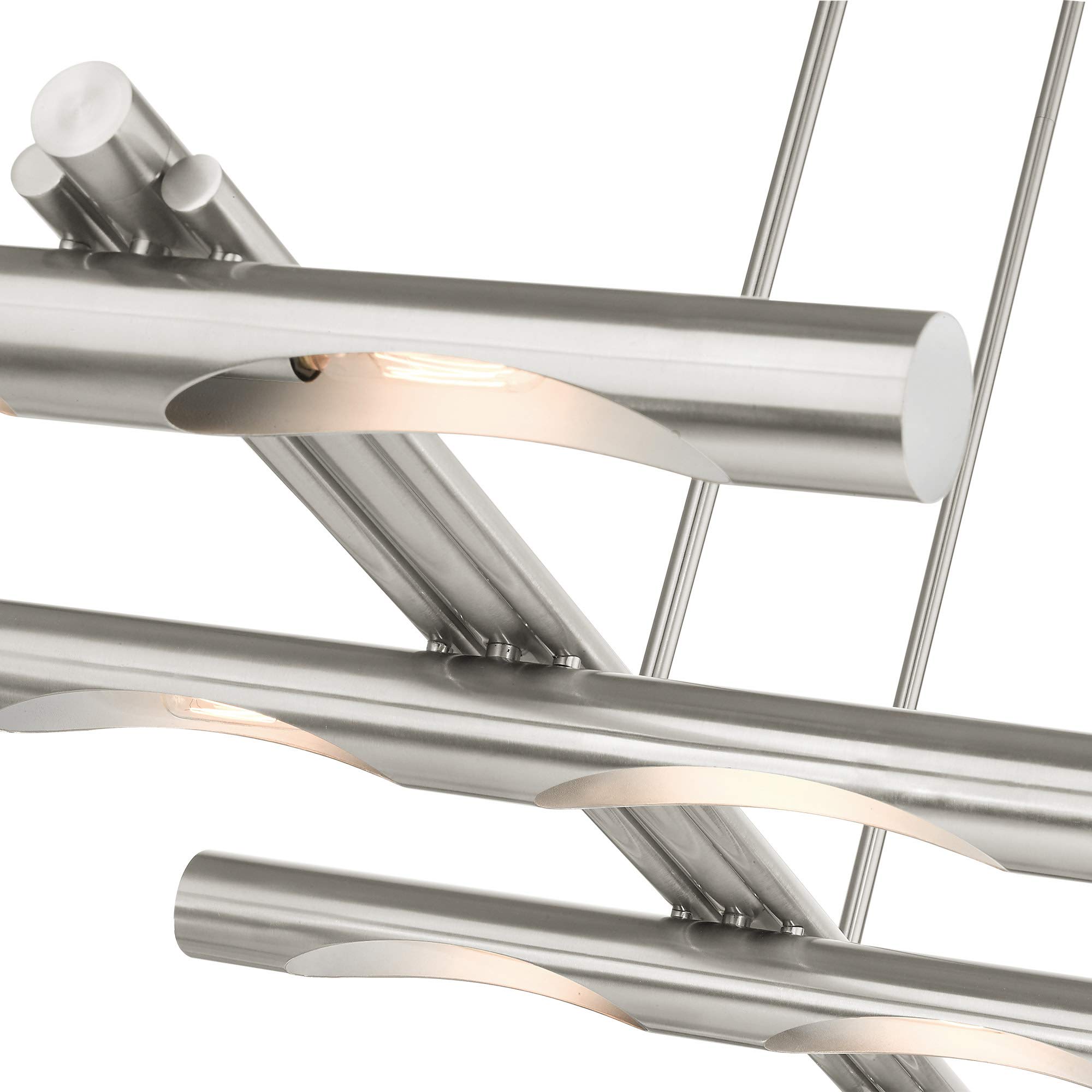 Livex Lighting Acra 10-Light Brushed Nickel Linear Chandelier - Modern Dining Room Pendant Light for Kitchen Island, Entryway & Living Room