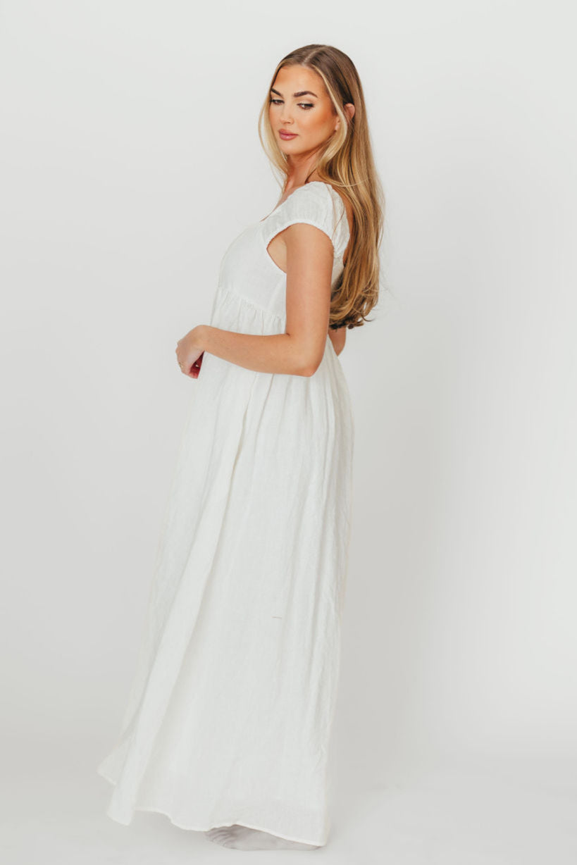 Novella 100% Linen Maxi Dress in Off White - Bump Friendly Maternity Dress for Summer, Beach & Casual Wear - Breathable & Comfortable Linen Fabric for Pregnancy & Nursing