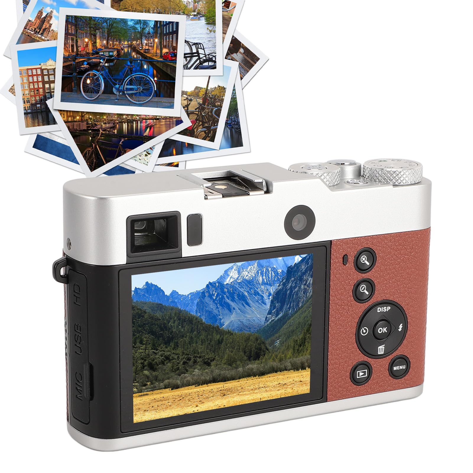 5K 48MP Digital Camera with 16X Zoom & Anti-Shake - Vintage Style Vlogging Camera for YouTube, Travel Photography - Dual Lens (Front/Rear), Auto Focus, 30FPS Video - Perfect for Bloggers & Adventure Travel (Brown)