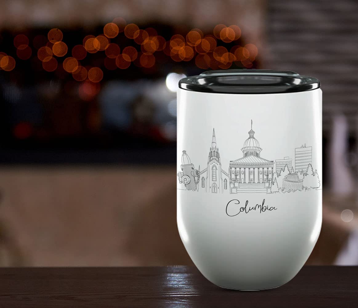 Columbia SC Insulated Wine Tumbler with Lid - 12oz Stainless Steel Travel Mug - Perfect for College Graduation Gifts, Homesick Student Gifts & Long Distance Gifts for Her - Great for Coffee, Tea or Wine On-The-Go - Unique South Carolina Souvenirs & Gifts