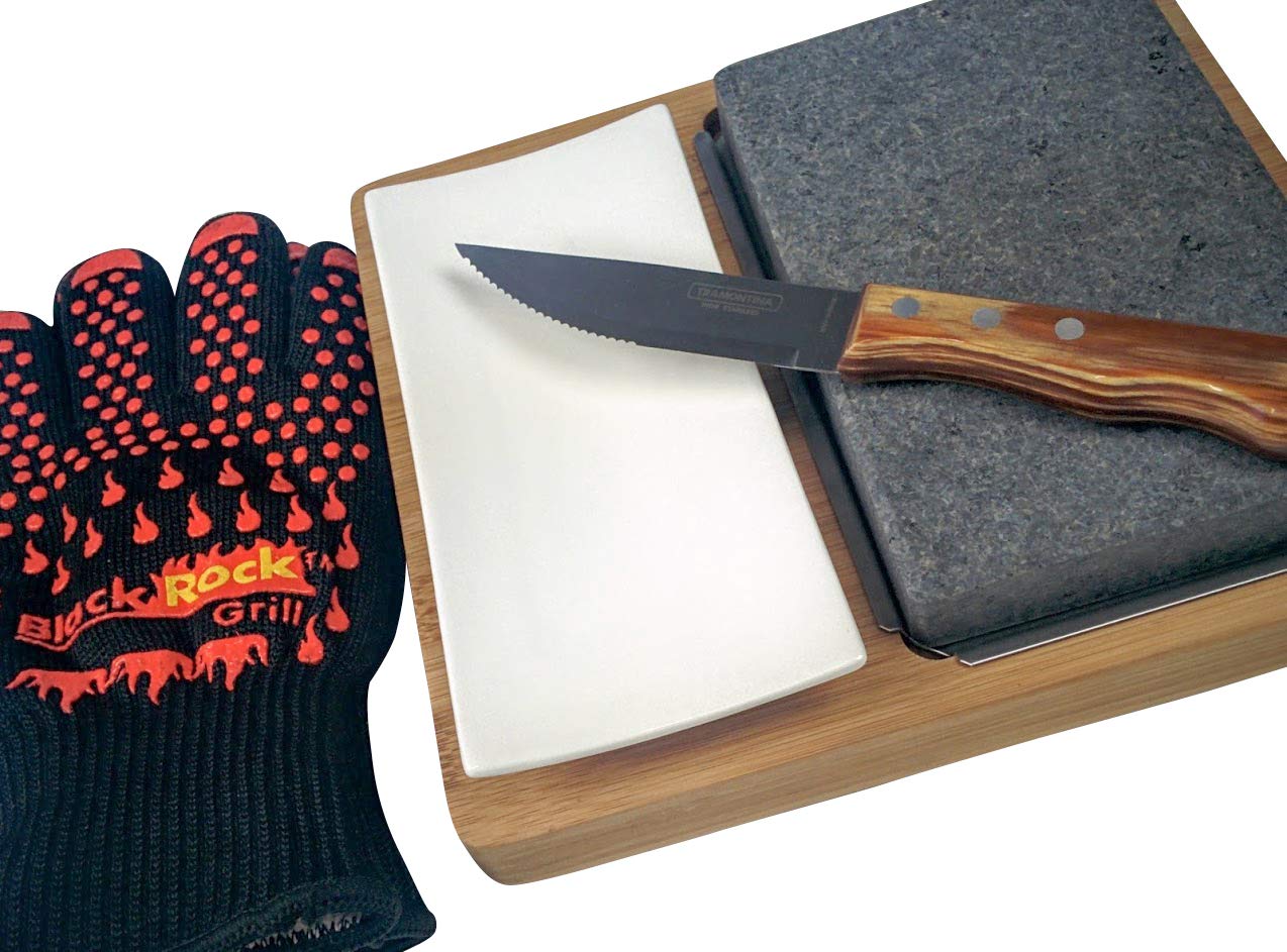 Premium Black Lava Rock Grill Set for Steak & Seafood - Natural Stone Cooking Kit with Gift Box - Perfect for Outdoor BBQ, Camping & Backyard Parties