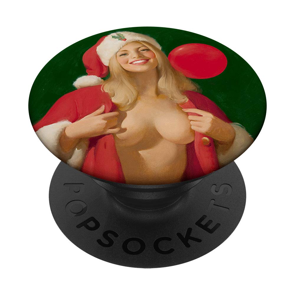 Sexy Pin Up Girl Santa Hat Christmas Phone Grip - PopSockets Stand for iPhone, Samsung & Tablets | Holiday Party Accessory & Gift