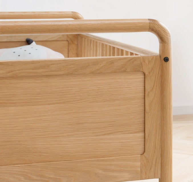 Premium Oak Solid Wood Toddler Bed - Convertible, Multi-Functional Kids Bed with Safety Rails | Perfect for Nursery, Daycare & Small Bedrooms