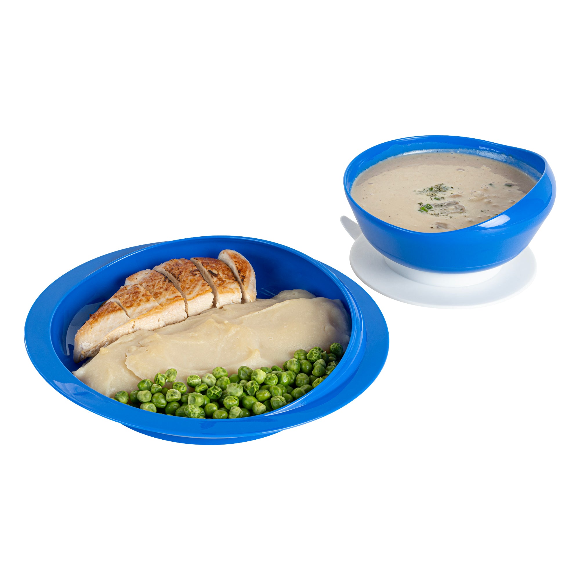 Spill-Proof Blue Plastic Scoop Plate and Bowl Set with Suction Base - 20 Plates & 20 Bowls for Kids | Toddler Mealtime, Baby Feeding, Daycare & Travel Use
