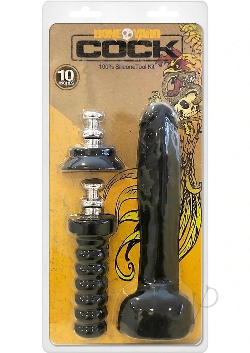 Premium 10 Inch Boneyard Silicone Dildo with Balls & 3 Attachments - Black - Adult Toy for Couples Play, Solo Pleasure & BDSM Scenes