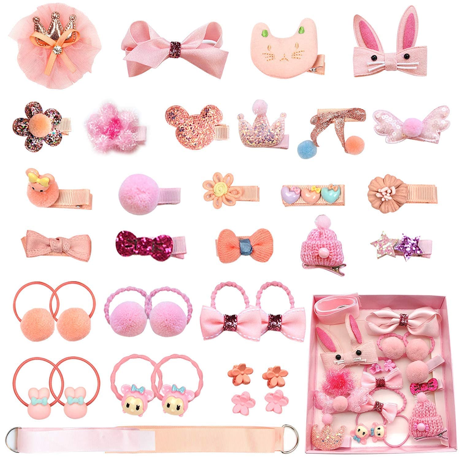 **Cute Baby Girl Hair Clips & Bows Set - 36PCS Elastic Hair Ties, Ponytail Holders, Hairpins for Toddlers, Teens - Assorted Styles (Perfect for Parties, School, Daily Wear)**