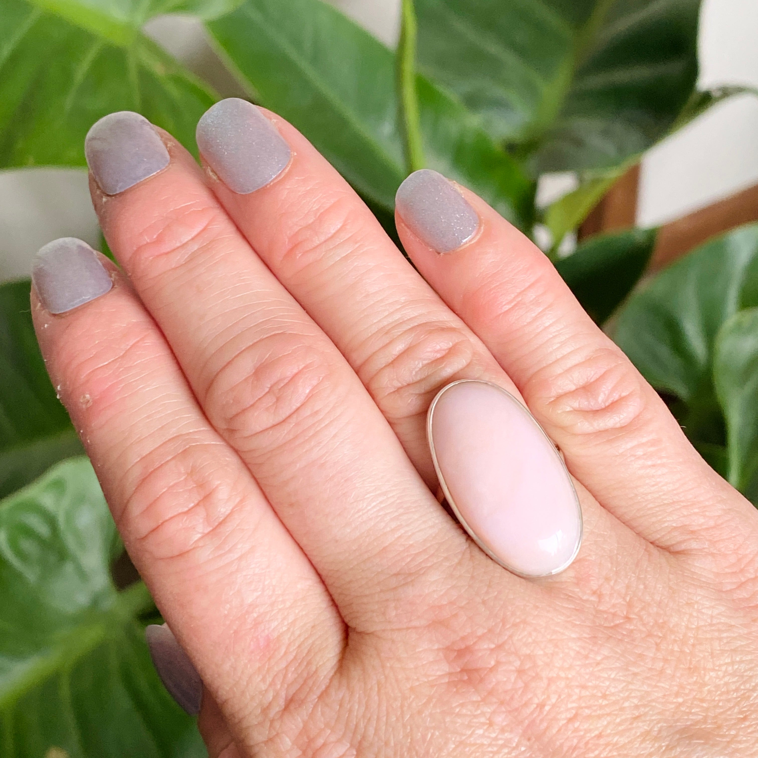 Pink Opal Oval Cabochon Split Band Ring Size 7 KRGJ3307 - Elegant Gemstone Jewelry for Women, Perfect for Weddings, Parties & Everyday Wear