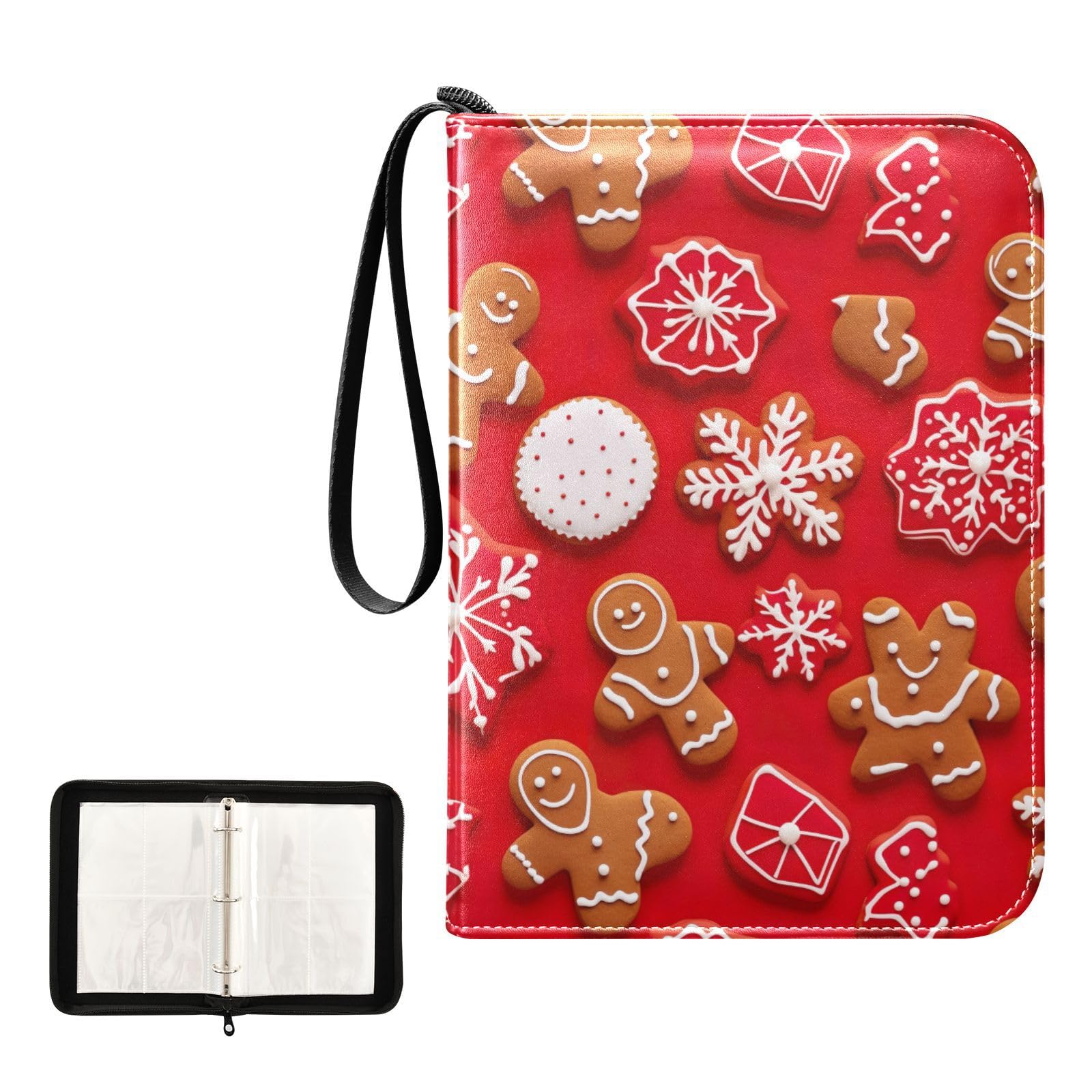 Christmas Gingerbread Snow Themed 4-Pocket Trading Card Binder with 50 Sleeves - Holds 400 Cards | 3-Ring Card Holder Book for Sleeved Cards | Perfect for Collectors, TCG Games & Holiday Gift Giving