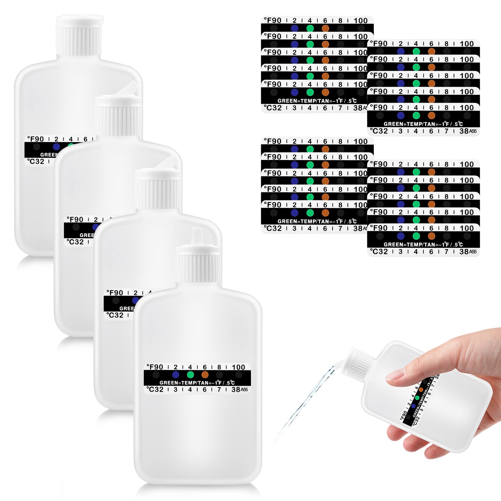 4 Pcs Quick Fix Synthetic Urine Kit - Fake Urine with Temperature Strips & Dispensing Cap - Translucent White Bottles for Drug Tests - Ideal for Employment Screening & Lab Testing Scenarios