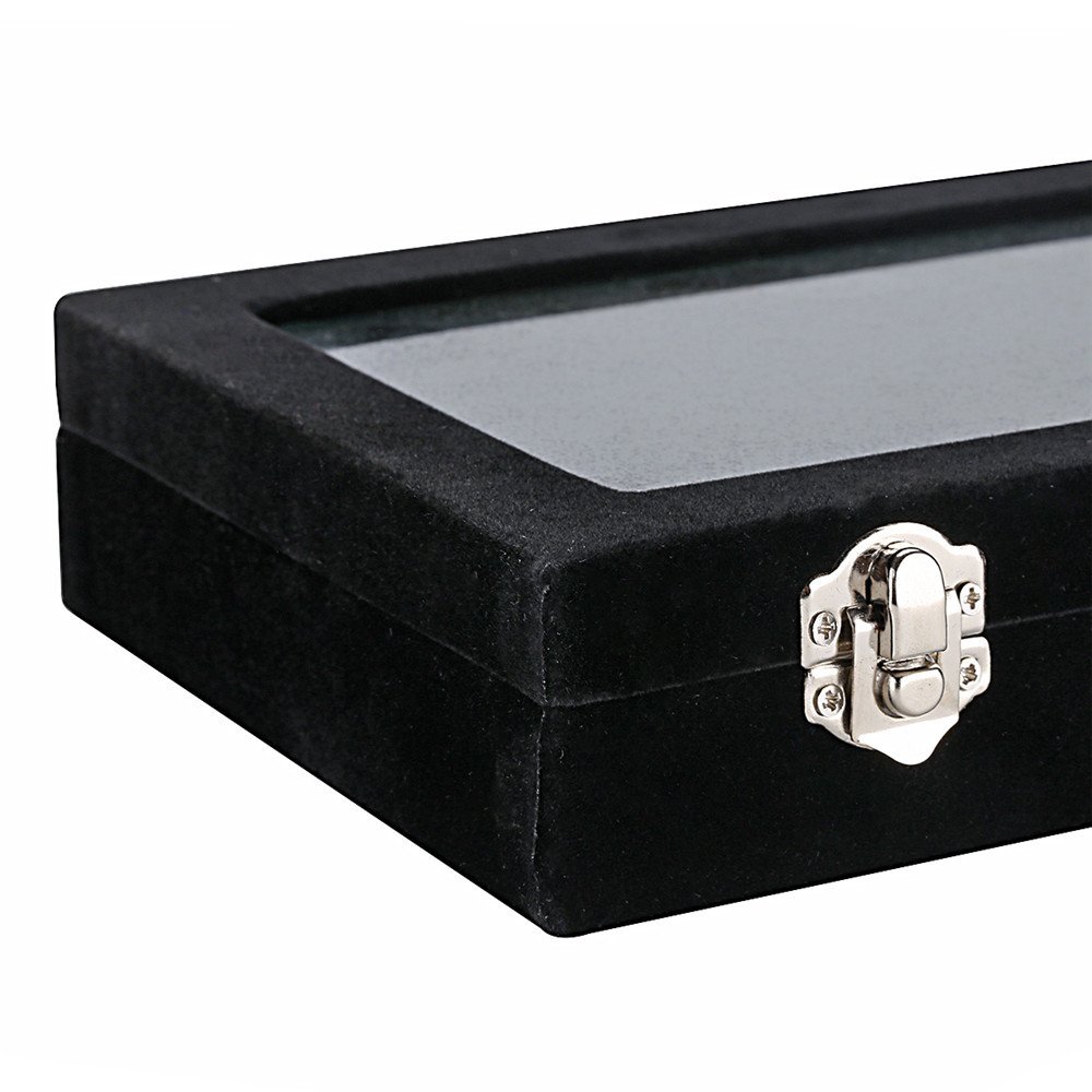 Velvet Jewelry Box for Rings & Earrings - Premium Glass Display Case with 2 Clasps - Perfect for Jewelry Storage, Organizer & Gift Packaging (Home, Retail Store, Wedding)