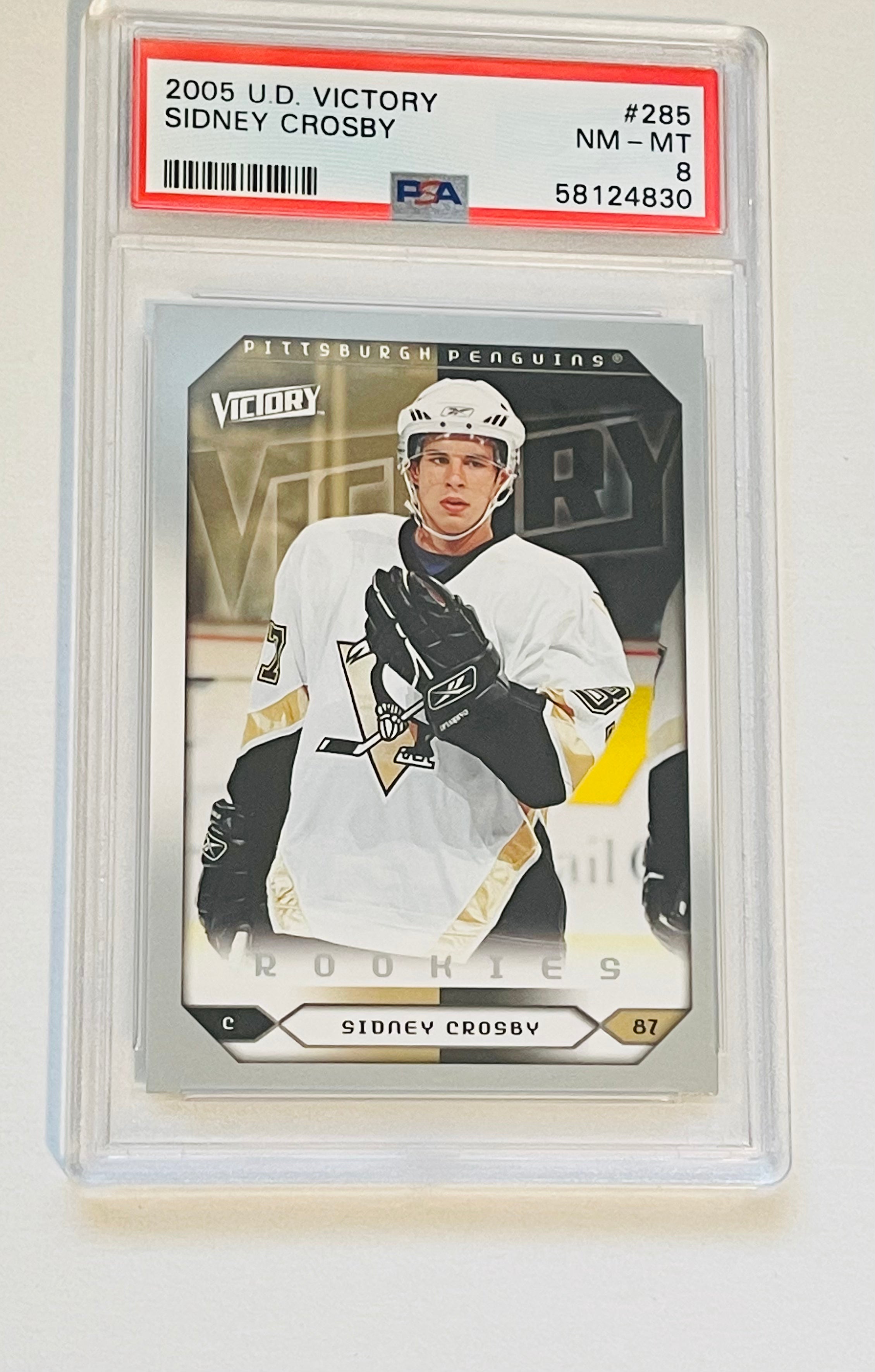 Sidney Crosby 2005 Upper Deck Victory Rookie Hockey Card PSA 8 - High Grade Collectible for NHL Fans & Sports Memorabilia Enthusiasts - Perfect for Display, Investment, and Hockey Card Collections