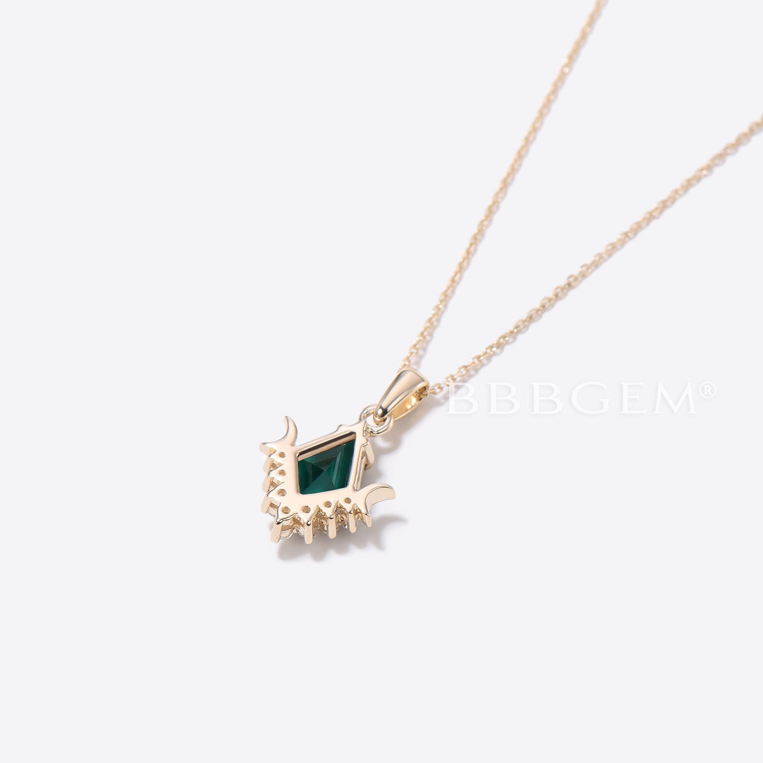 14K Solid Gold Moon Pendant Necklace with Kite-Cut Green Emerald - Elegant Wedding Jewelry for Brides, Anniversary Gifts & Special Occasions