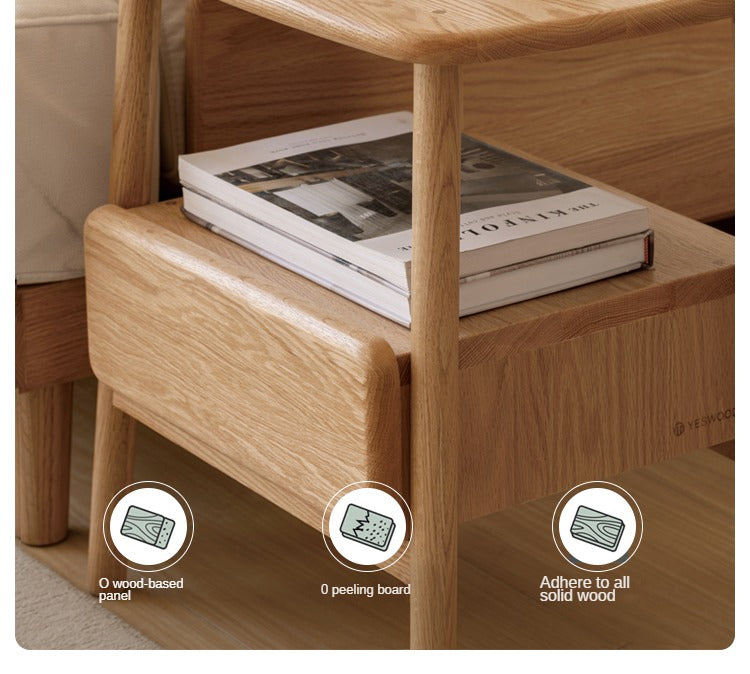 Solid Oak Wood Nightstand with Drawer - Modern Bedside Table for Small Spaces - Perfect for Bedrooms, Living Rooms, and Dorm Rooms