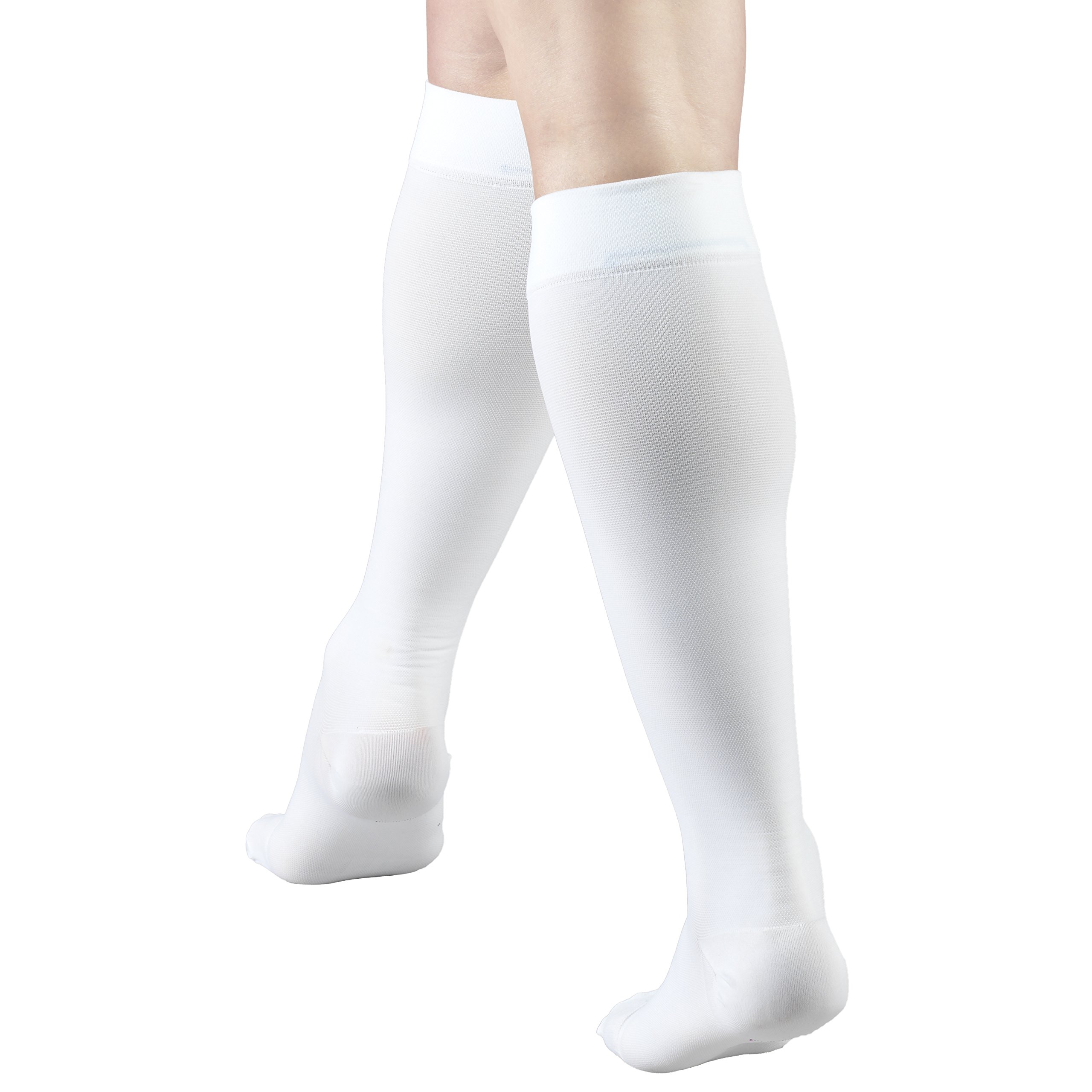 Truform 30-40 mmHg Medical Compression Socks for Men & Women - Knee High Support Stockings, Closed Toe, White, Medium Size - Ideal for Travel, Varicose Veins & Post-Surgery Recovery