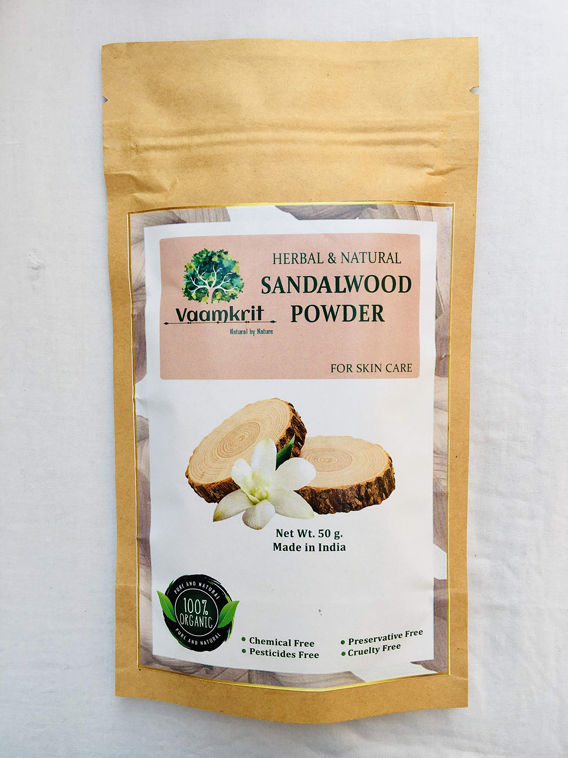 Vaamkrit 100% Organic Pure Natural Sandalwood Powder for Skincare, Aromatherapy & Spiritual Rituals - Premium Ayurvedic Beauty & Wellness Product