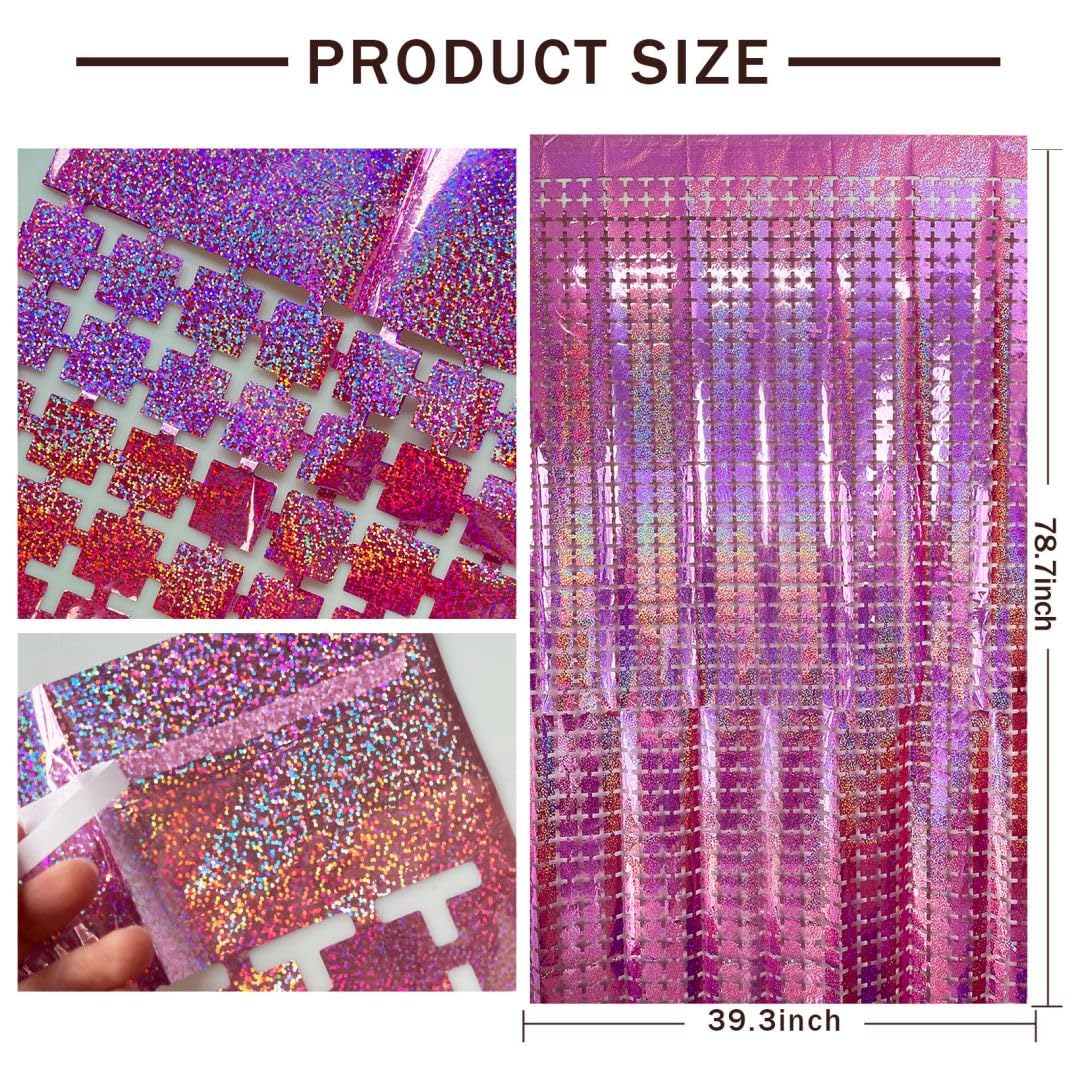 5-Piece Pink Glitter Foil Fringe Curtain - Easter Party Decorations, Photo Booth Backdrop, Streamers for Halloween, Christmas, Birthday & Wedding - Perfect for Home Decor, Baby Showers, and Special Events