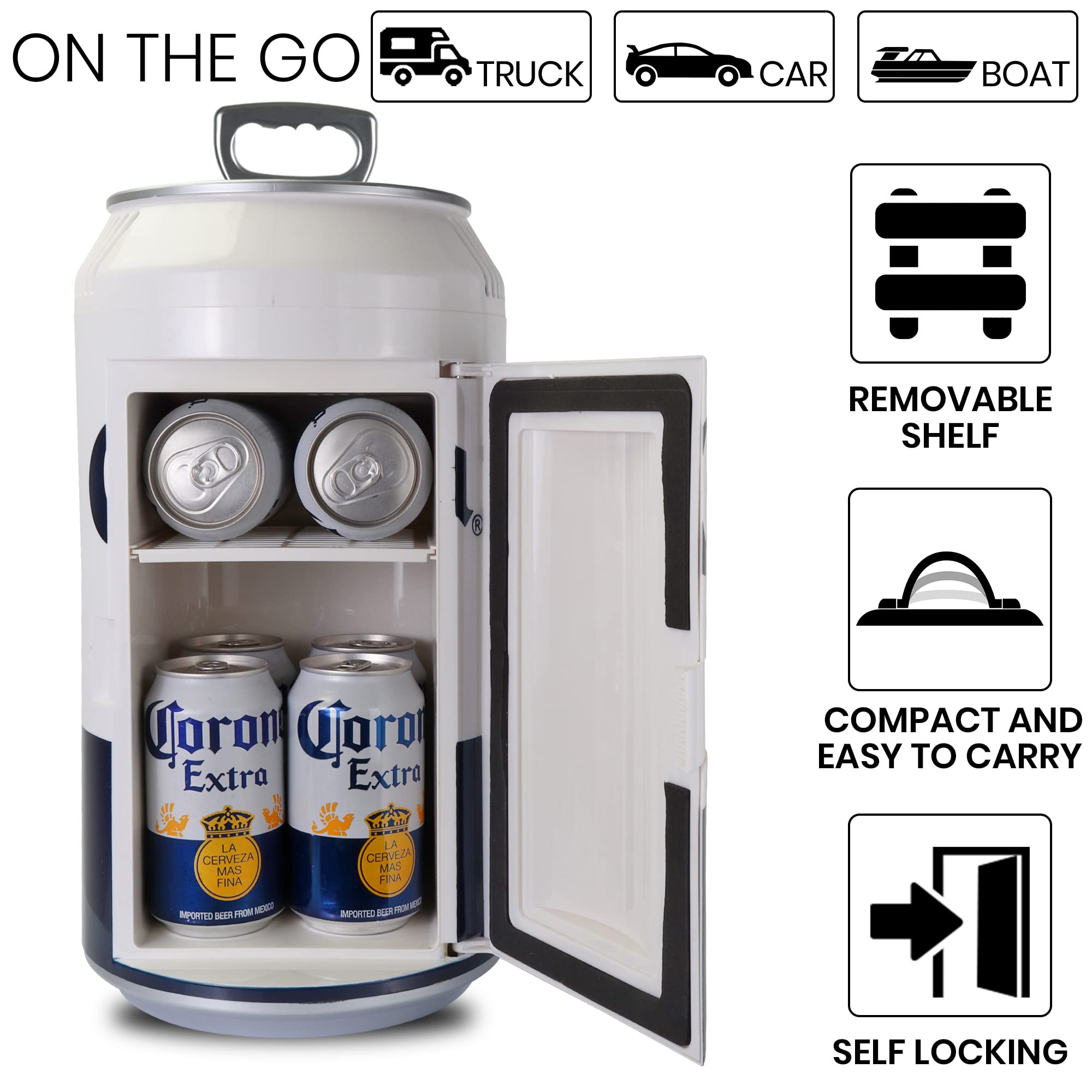 8 Can Portable Mini Fridge - 5.4L (5.7 qt) Beer Cooler with 12V DC/110V AC Power for Home, Office, Travel | Compact Refrigerator for Drinks, Snacks, Lunch | Perfect for Camping, Road Trips, Dorms & RV Adventures