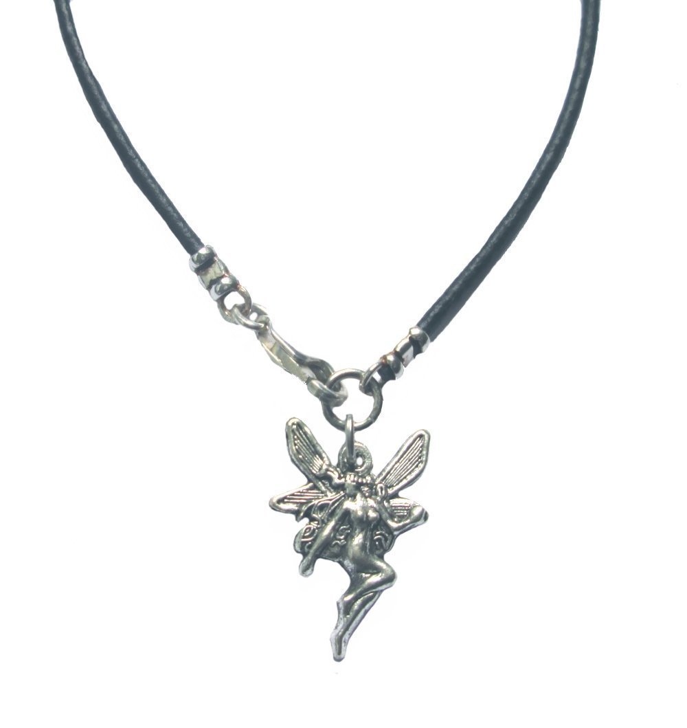 9-Inch Black Leather Ankle Bracelet with Silver Fairy Charm & Sterling Silver Clasp - Boho Chic Jewelry for Women, Perfect for Summer Outfits & Beach Vacations
