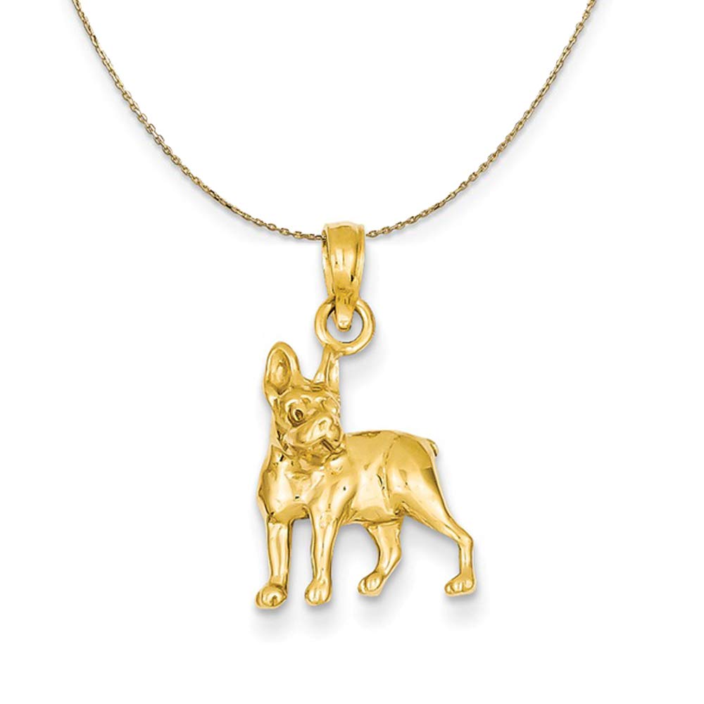 Black Bow Jewelry 14k Yellow Gold Polished 2D Boston Terrier Necklace - Perfect for Pet Lovers & Gift Giving