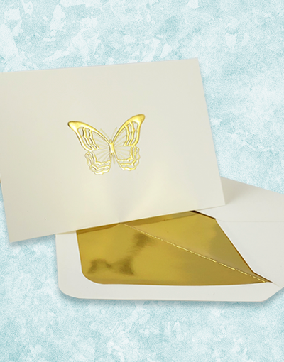 Golden Butterfly Embossed Note Cards - Elegant Stationery for Weddings, Thank You Notes & Special Occasions