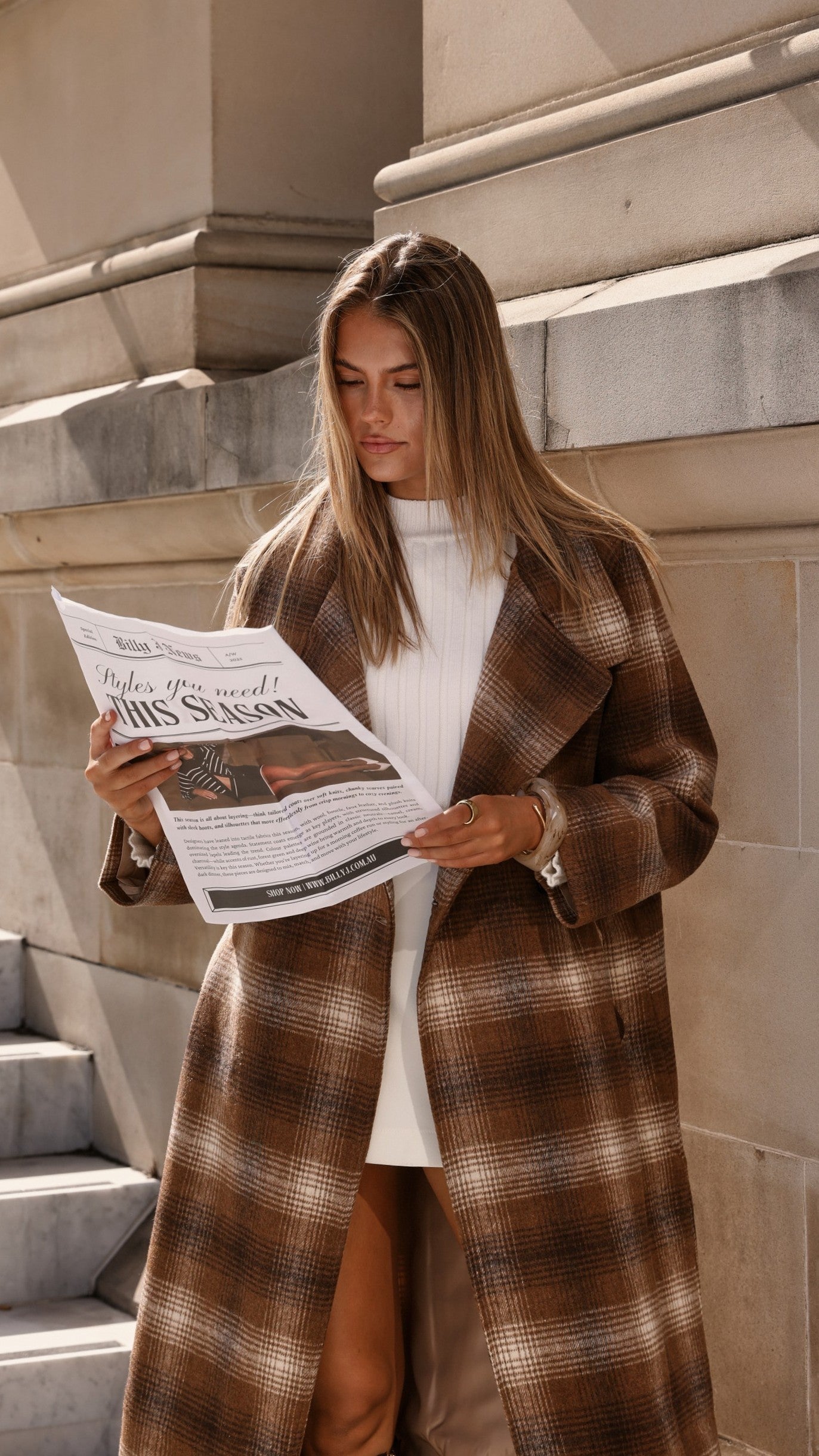 Haruna Coat Women's Brown & Beige Plaid Print Trench Coat - Stylish Fall & Winter Outerwear for Office, Dating & Casual Wear