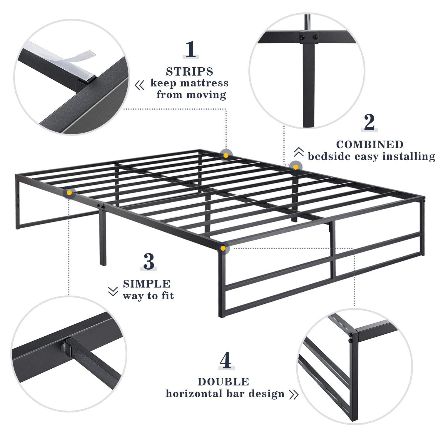 Heavy Duty Queen Size Platform Bed Frame with 14