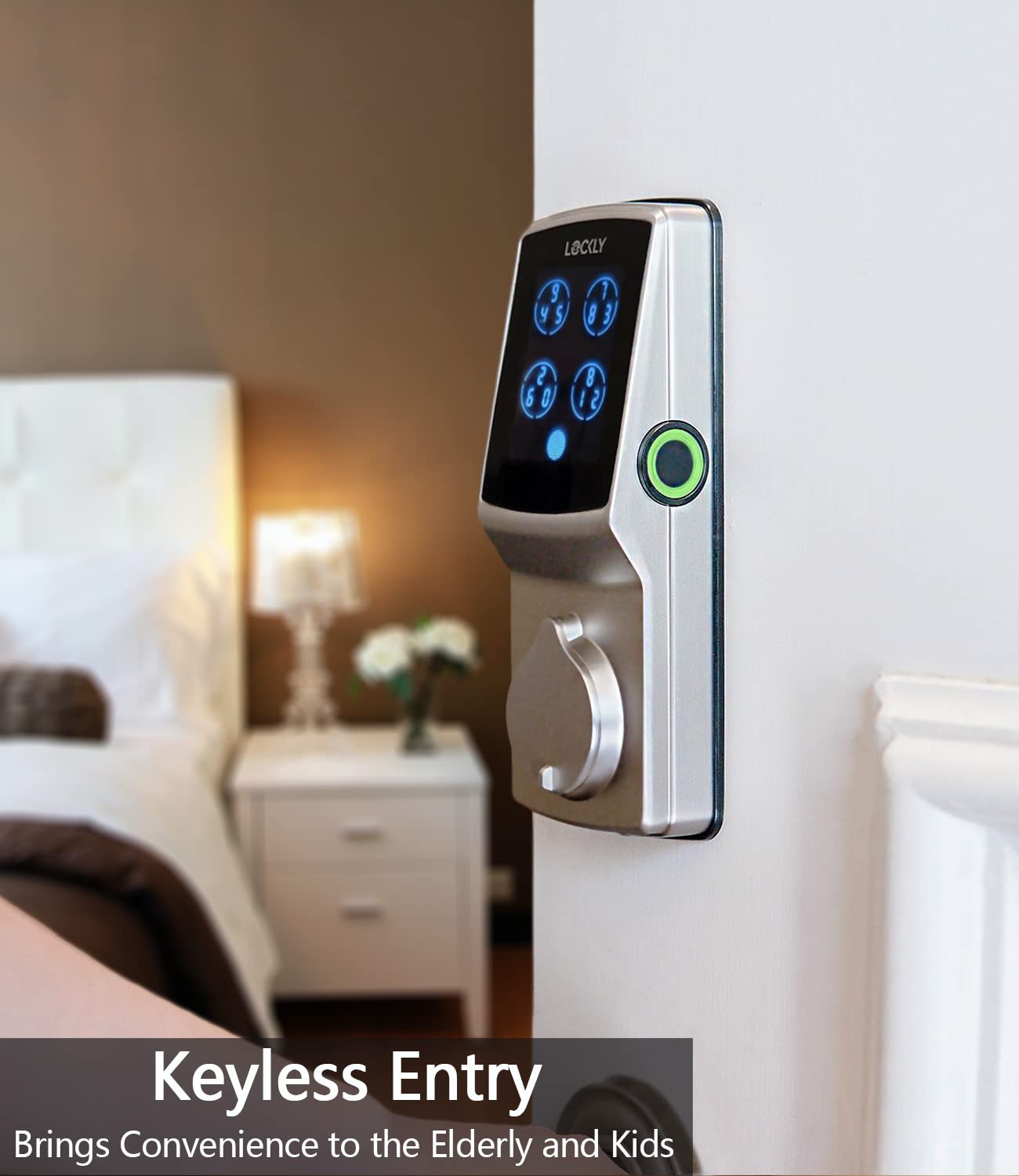 Lockly Secure Plus Smart Door Lock - Keyless Entry with PIN Genie® Keypad & 3D Fingerprint Sensor - Auto-Locking Deadbolt for Front Doors (Satin Nickel) - Ideal for Home Security & Smart Home Automation