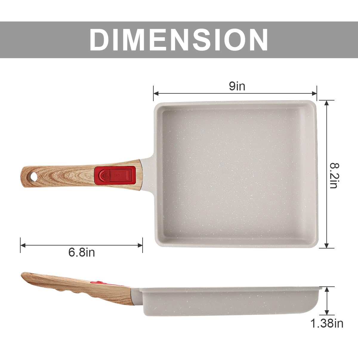 Nonstick Japanese Tamagoyaki Pan - 9” x 8” Omelette Pan with Detachable Handle, Oven & Dishwasher Safe - Perfect for Making Egg Rolls, Sushi Omelets & Breakfast Crepes (White)
