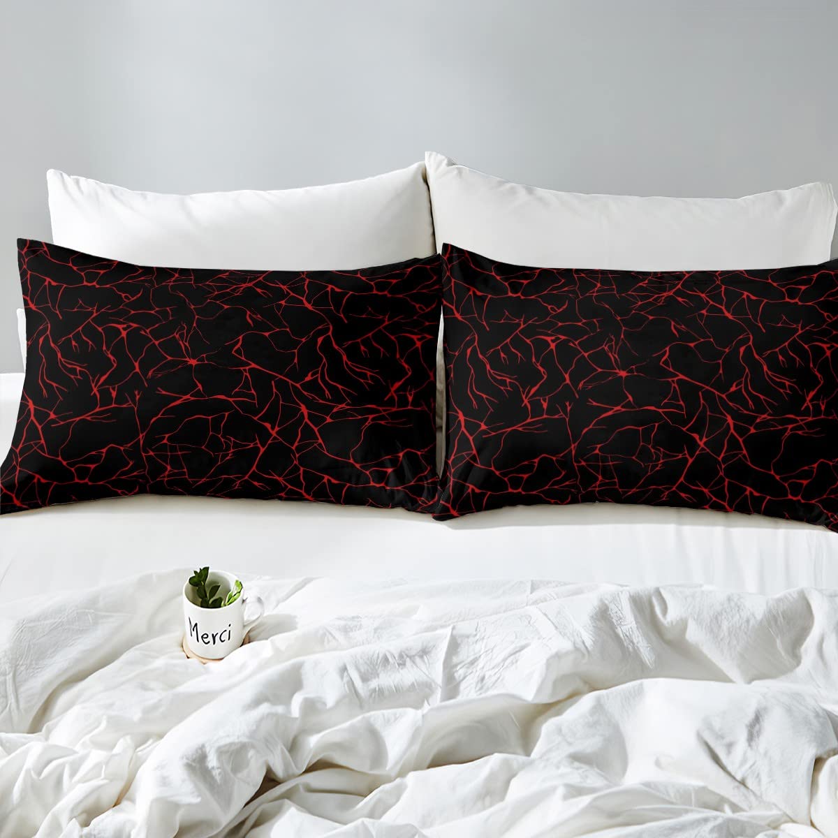 Erosebridal Red Metallic Marble Bed Sheets Twin Size - Black Glitter Sheet Set with Abstract Marble Texture Design | Fitted Sheet for Modern Bedroom Decor | Perfect for Guest Rooms, Dorms & Luxury Home Styling